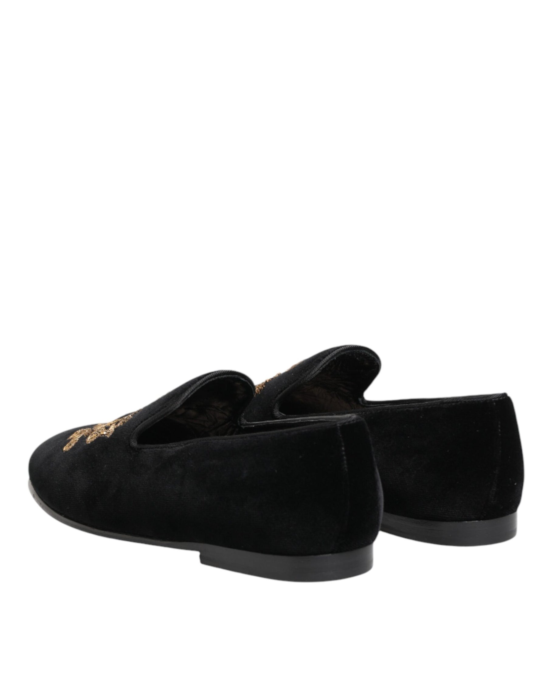 Dolce & Gabbana Black Velvet Gold Crown Mens Loafers Shoes | Regal Royce