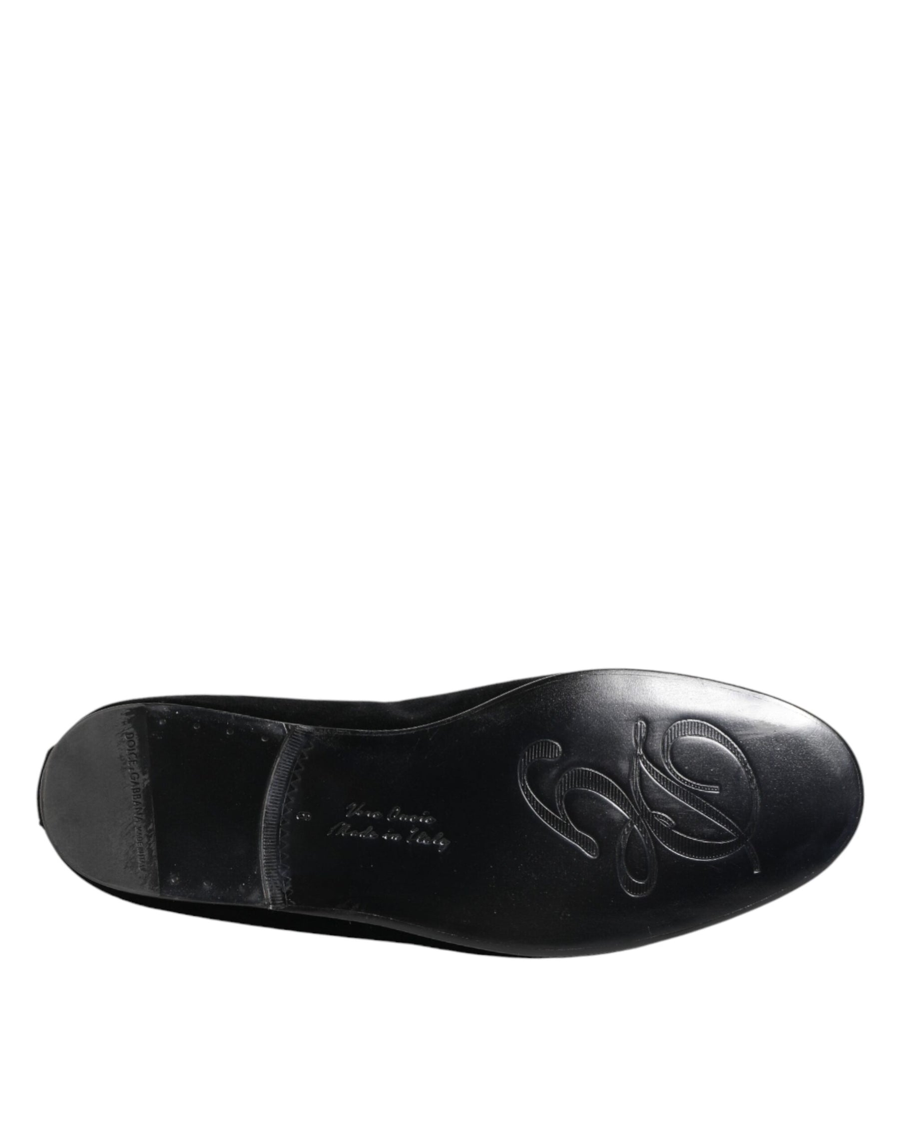 Dolce & Gabbana Black Velvet Gold Crown Mens Loafers Shoes | Regal Royce