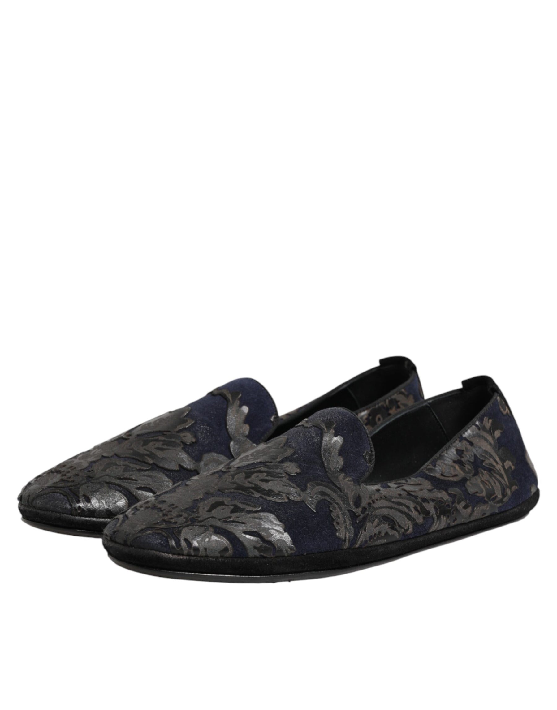 Dolce & Gabbana Black Jacquard Leather Slip On Loafers Shoes | Regal Royce