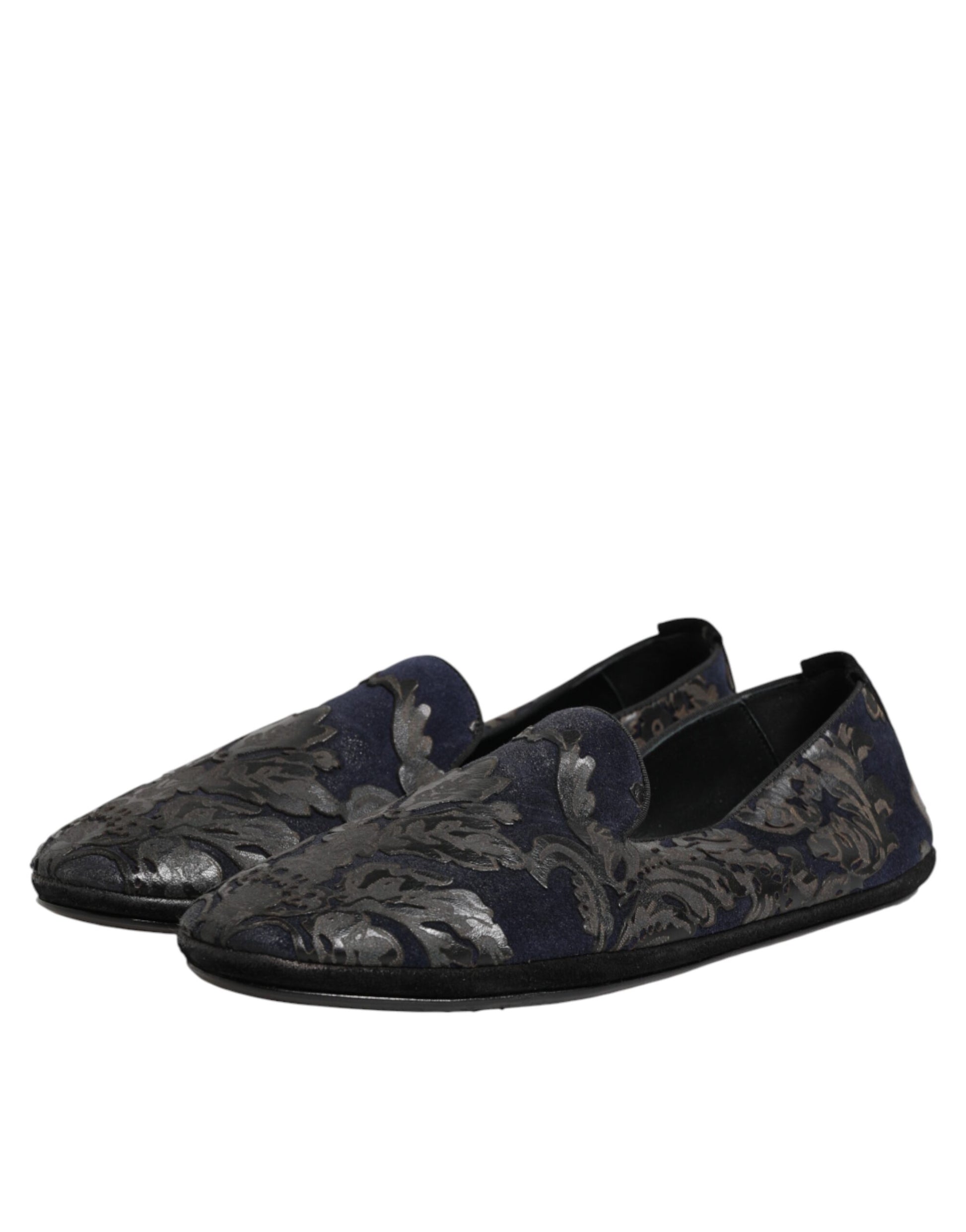 Dolce & Gabbana Black Jacquard Leather Slip On Loafers Shoes