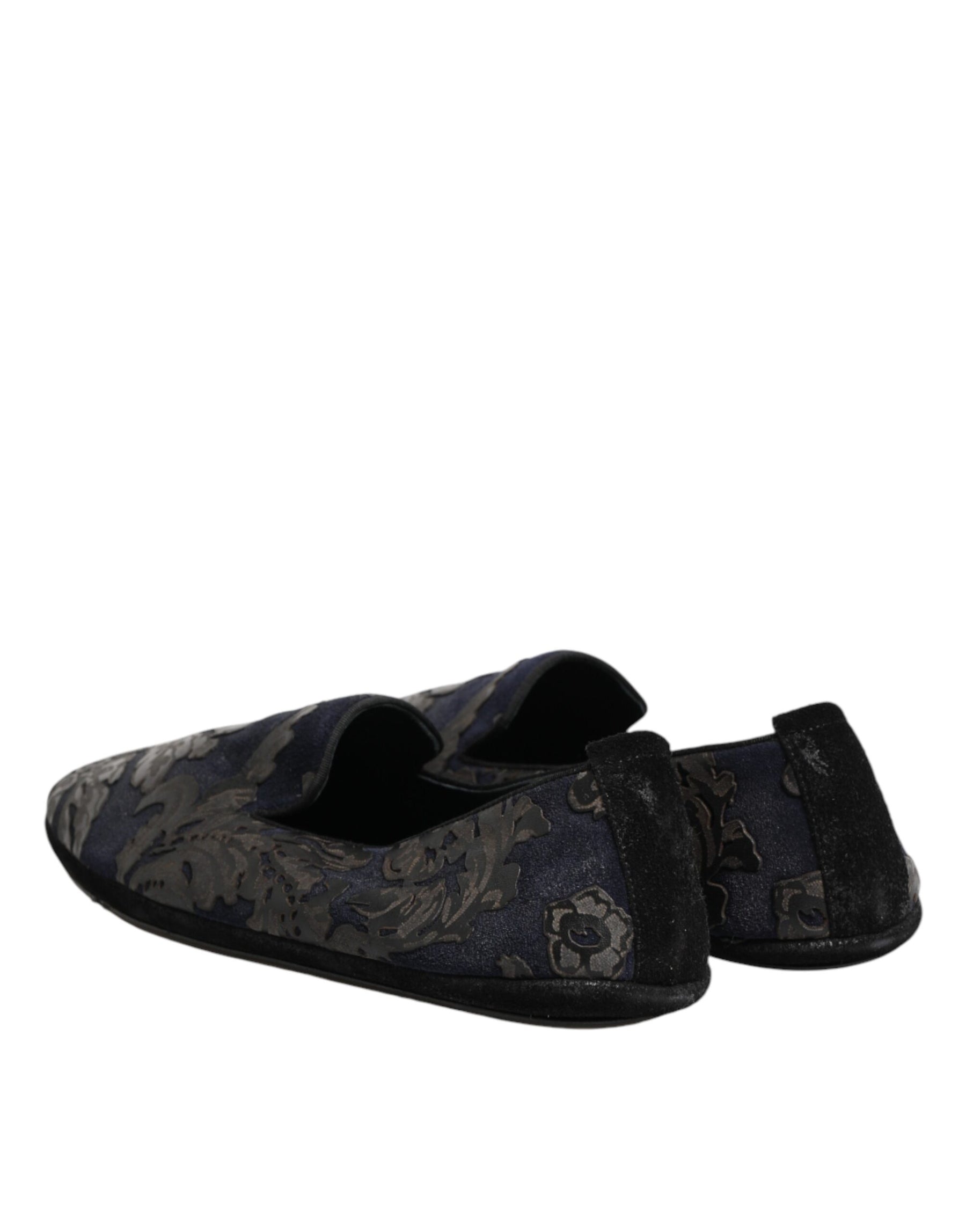 Dolce & Gabbana Black Jacquard Leather Slip On Loafers Shoes | Regal Royce