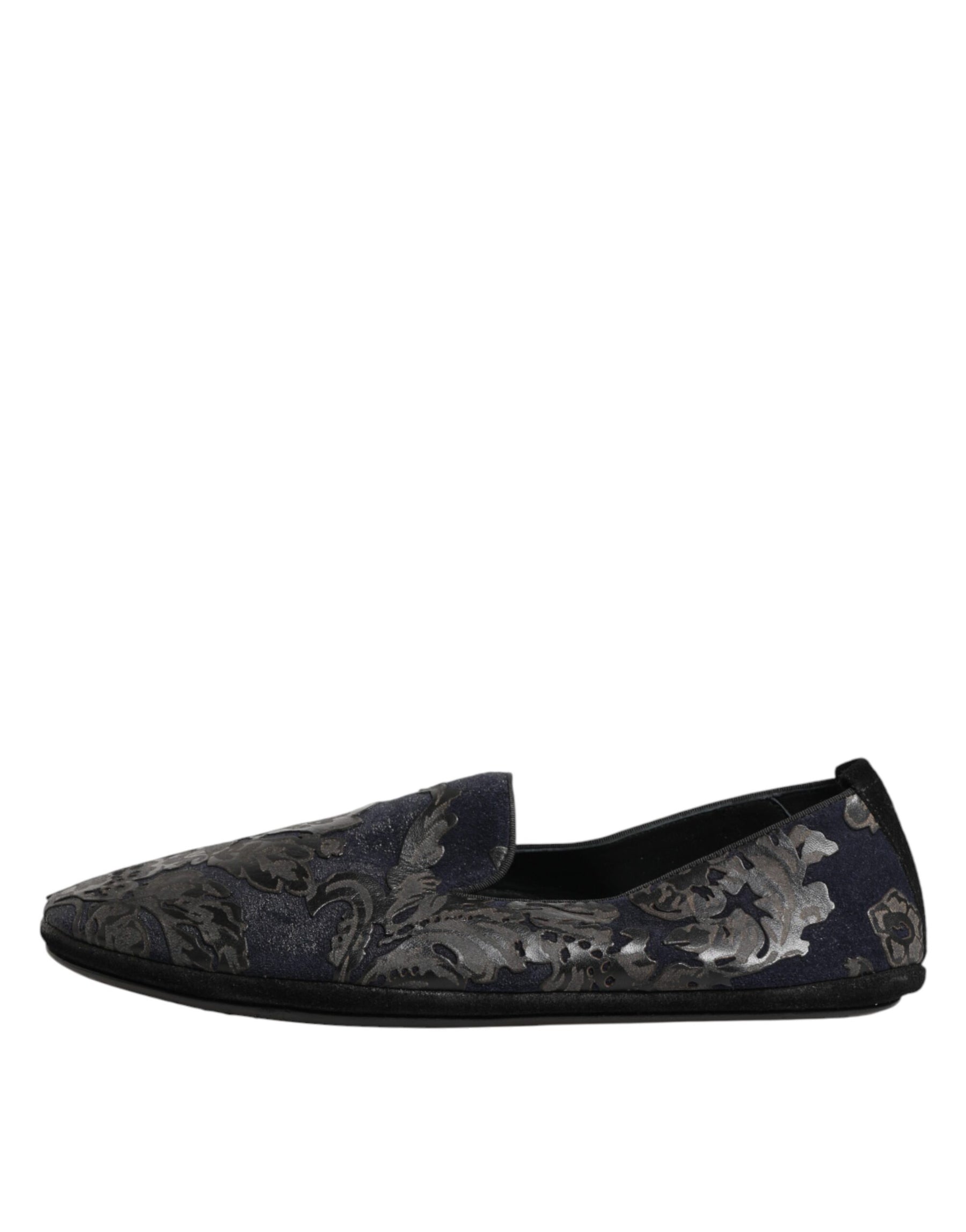 Dolce & Gabbana Black Jacquard Leather Slip On Loafers Shoes | Regal Royce