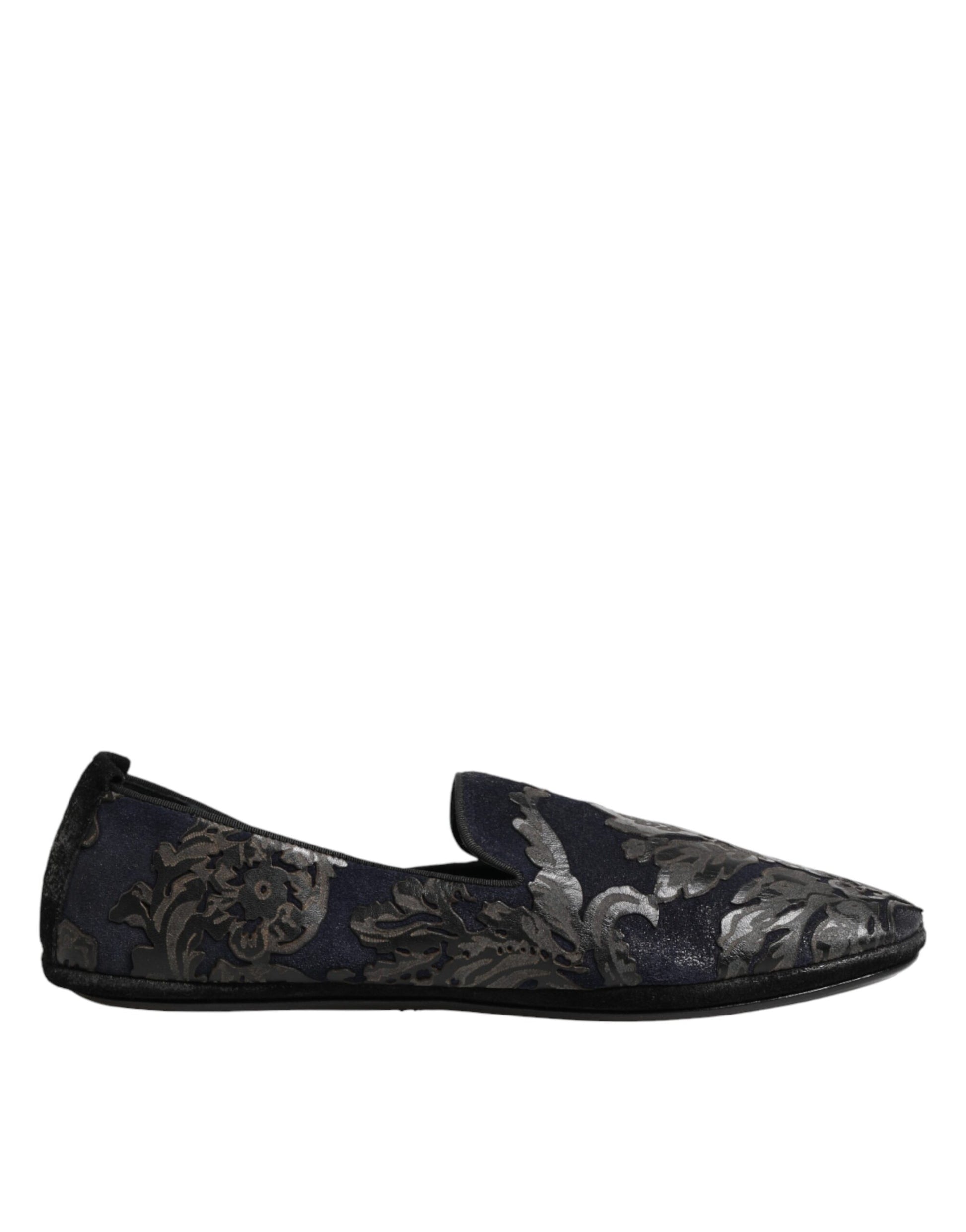 Dolce & Gabbana Black Jacquard Leather Slip On Loafers Shoes