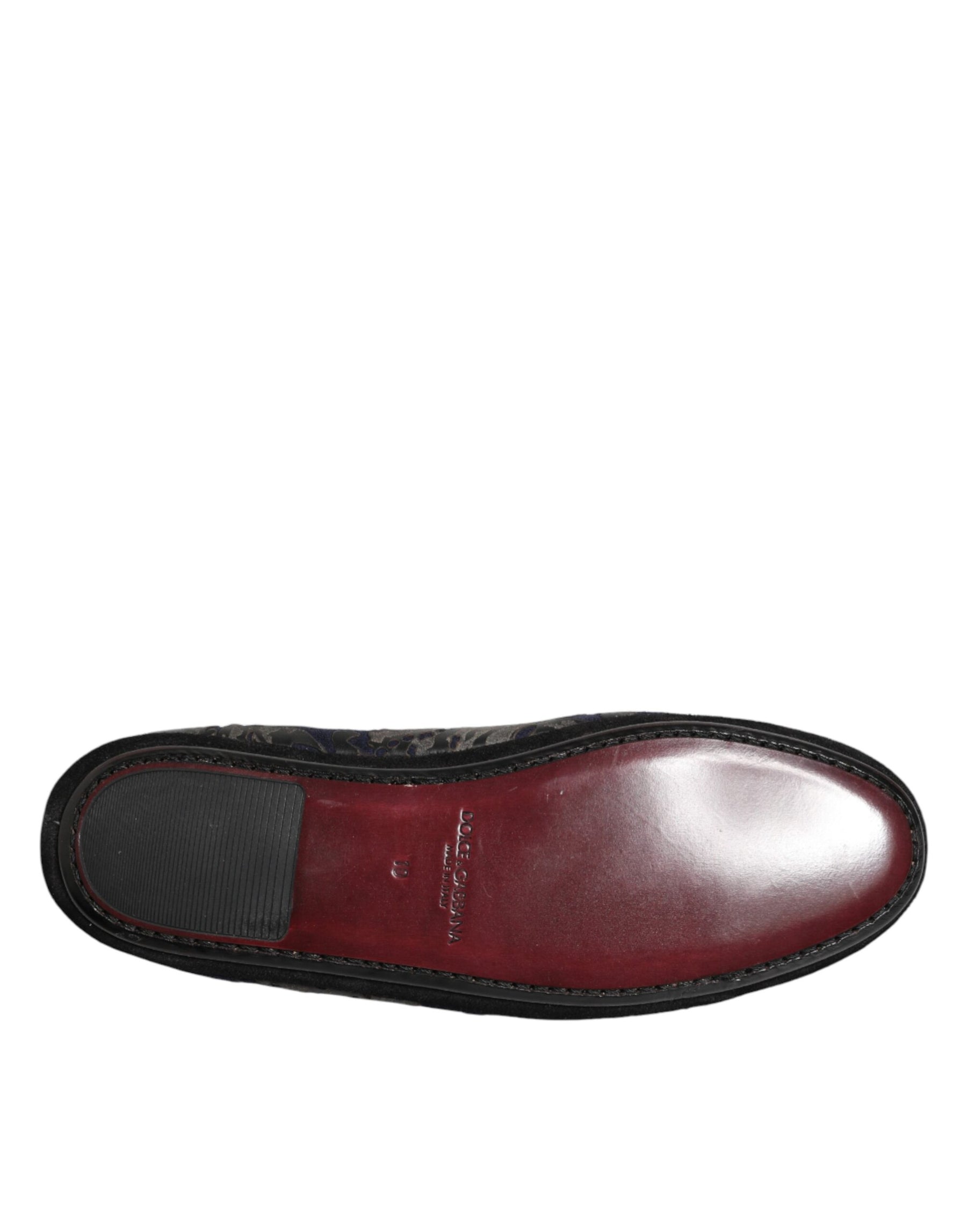 Dolce & Gabbana Black Jacquard Leather Slip On Loafers Shoes | Regal Royce