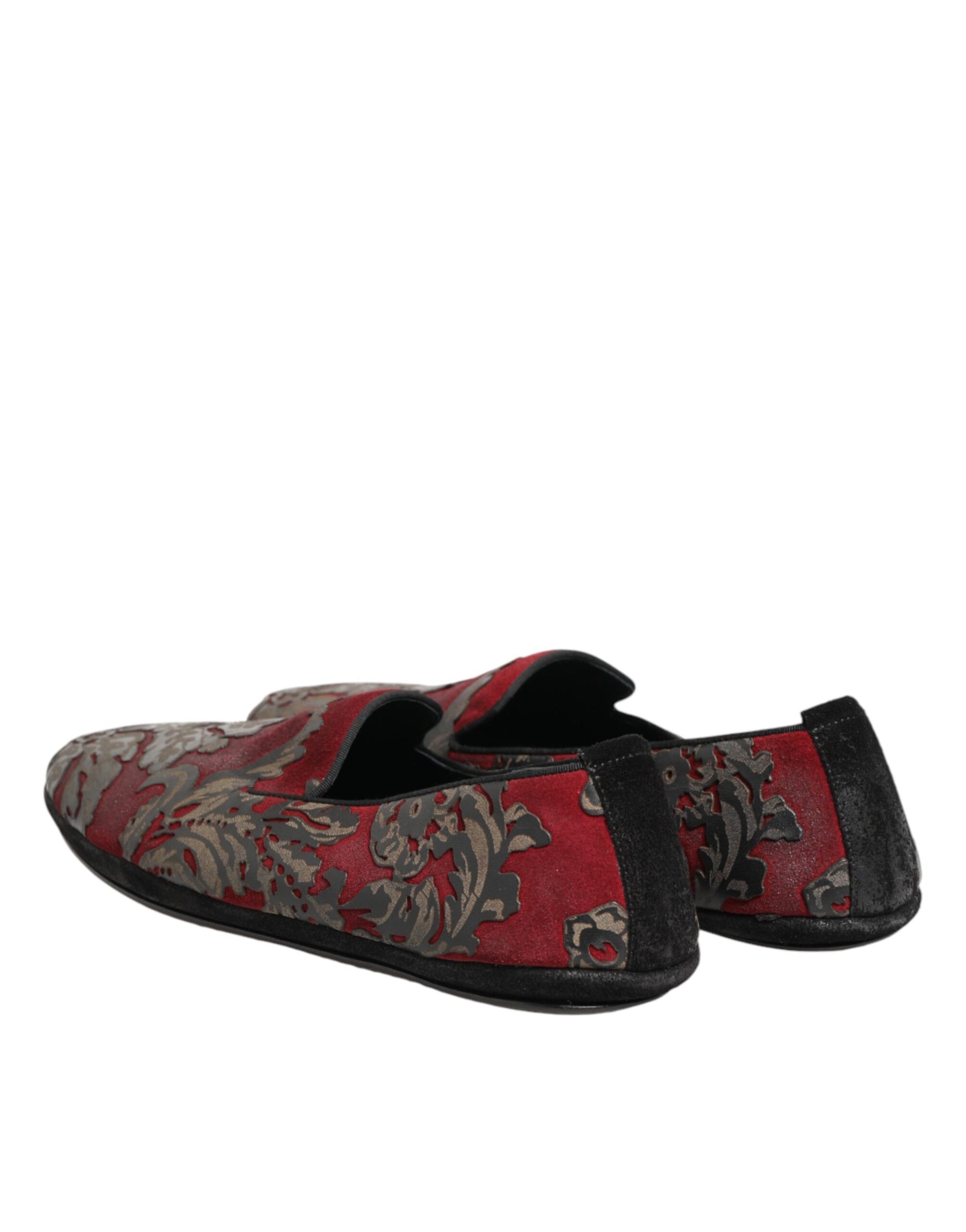 Dolce & Gabbana Bordeaux Jacquard Leather Slip On Loafer Shoes | Regal Royce