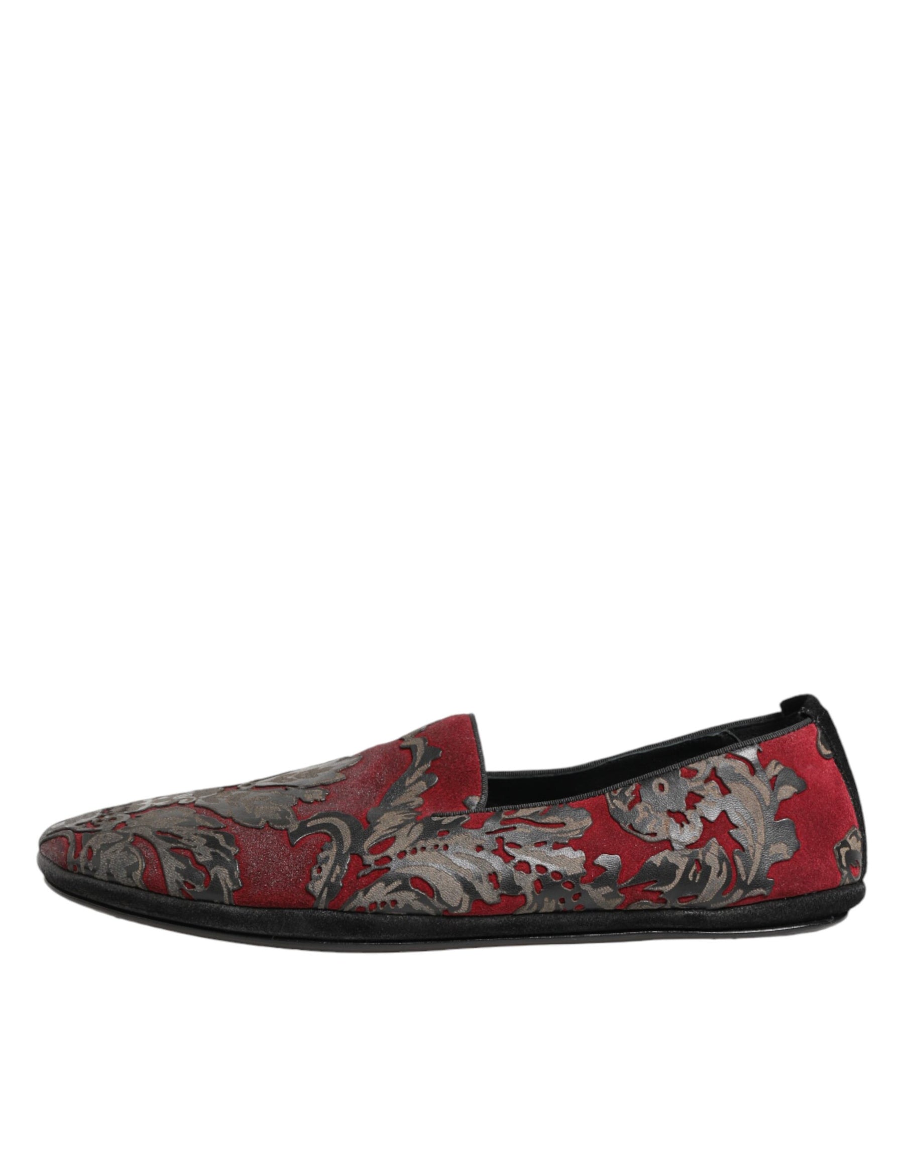 Dolce & Gabbana Bordeaux Jacquard Leather Slip On Loafer Shoes | Regal Royce