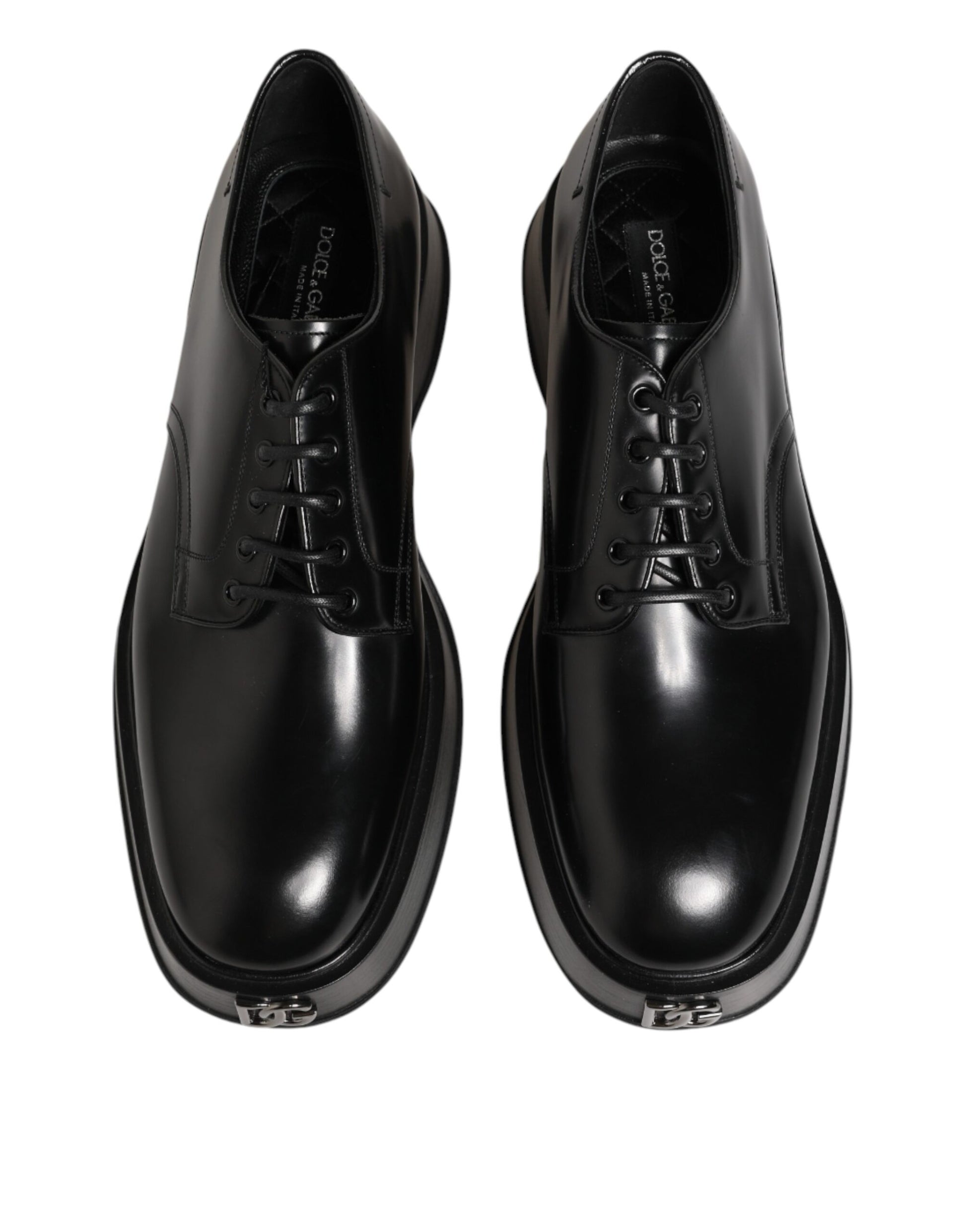 Dolce & Gabbana Black Calfskin Leather Men Derby Dress Shoes