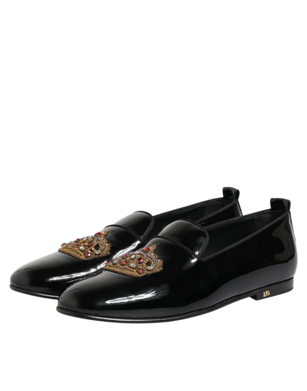 Dolce & Gabbana Black Leather Gold Crown Mens Loafers Shoes
