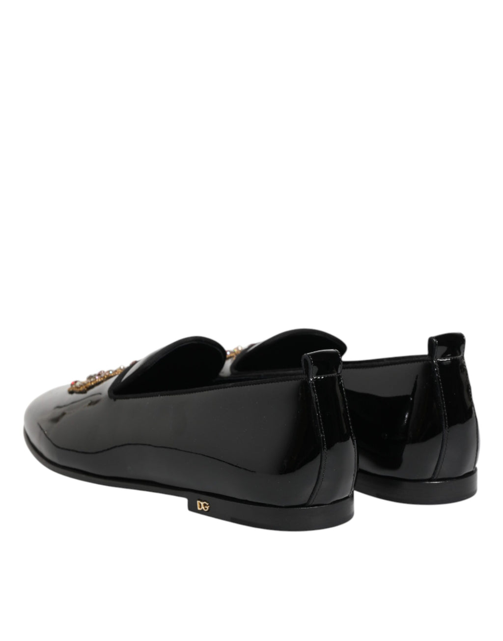 Dolce & Gabbana Black Leather Gold Crown Mens Loafers Shoes