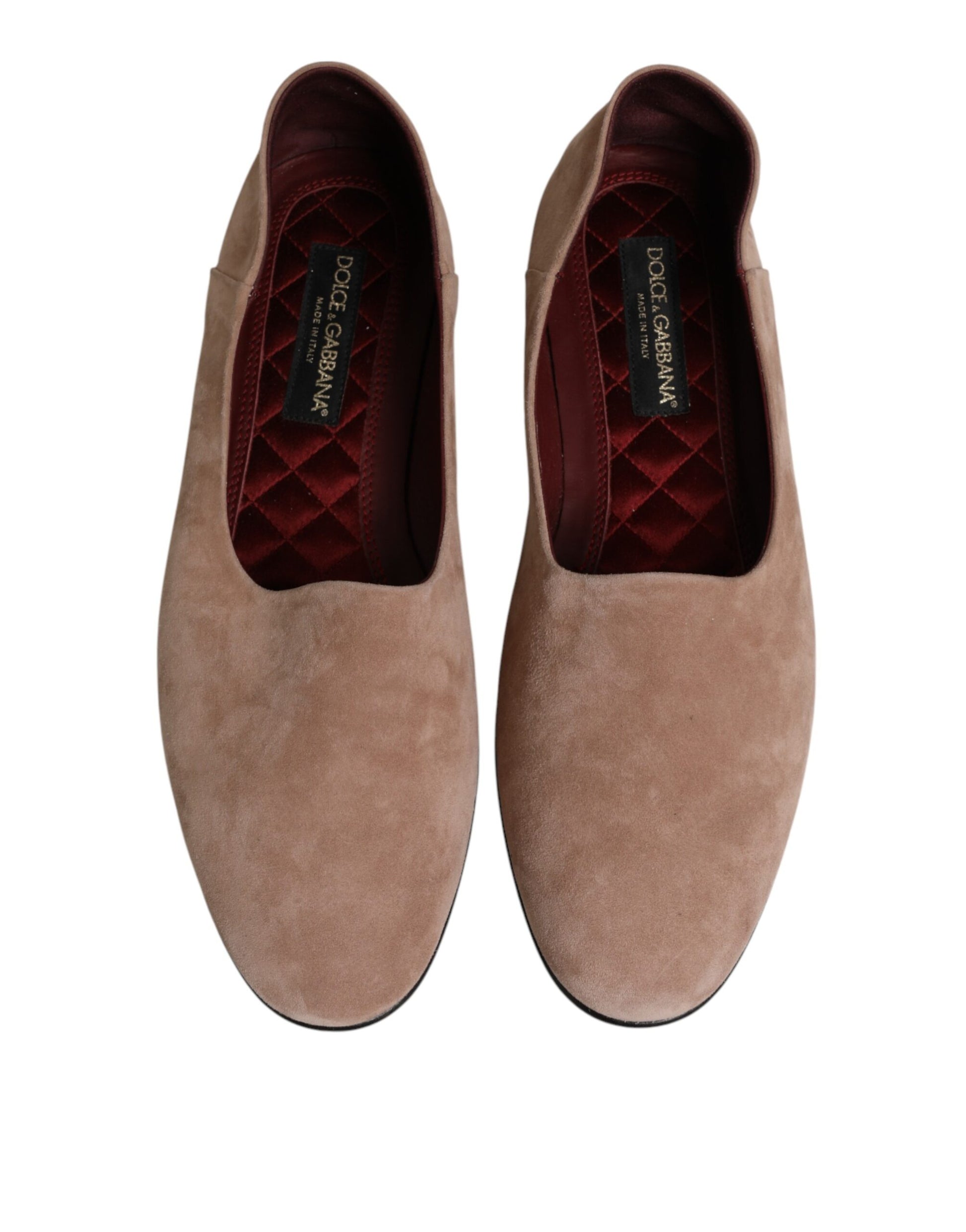 Dolce & Gabbana Beige Leather Suede Slip On Loafers Dress Shoes