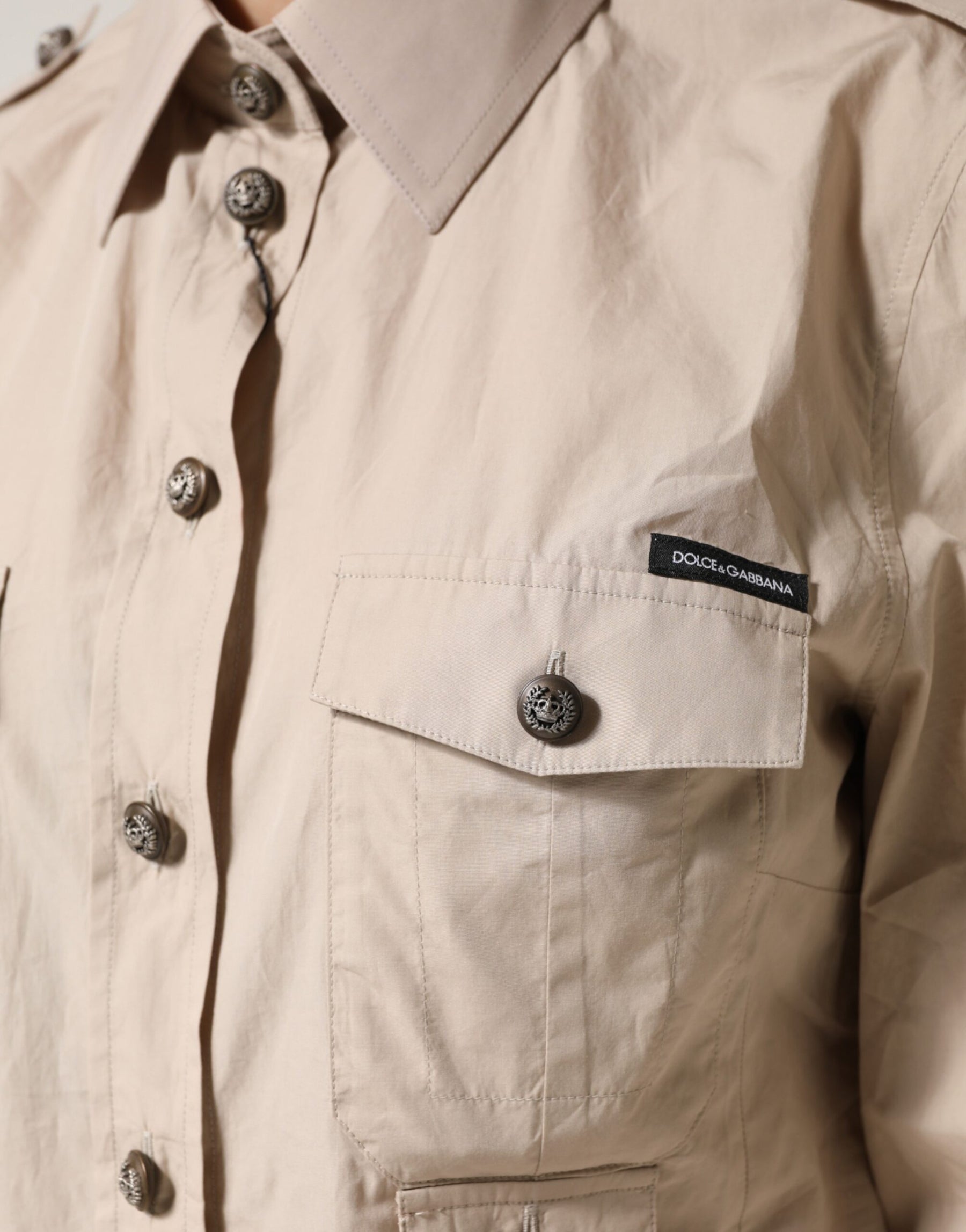 Dolce & Gabbana Beige Collared Long Sleeve Cotton Shirt Top | Regal Royce