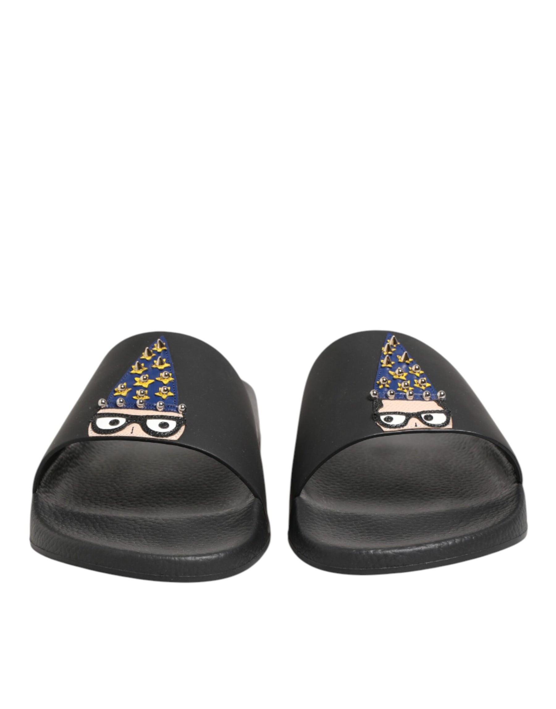Dolce & Gabbana Black Leather Slides Sandals Beachwear Shoes | Regal Royce