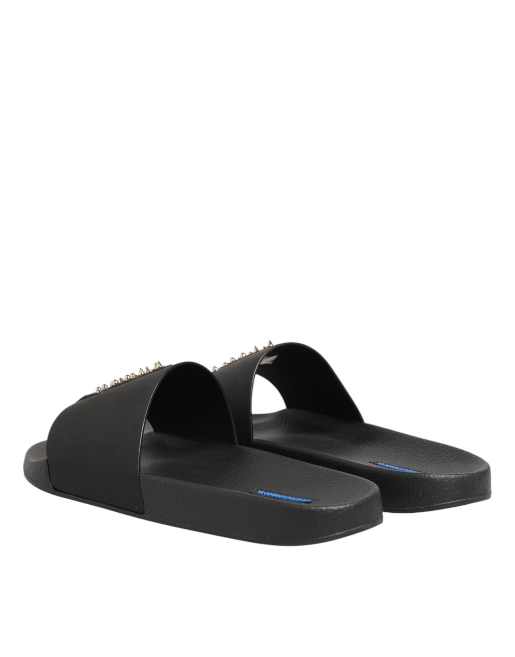 Dolce & Gabbana Black Leather Slides Sandals Beachwear Shoes | Regal Royce