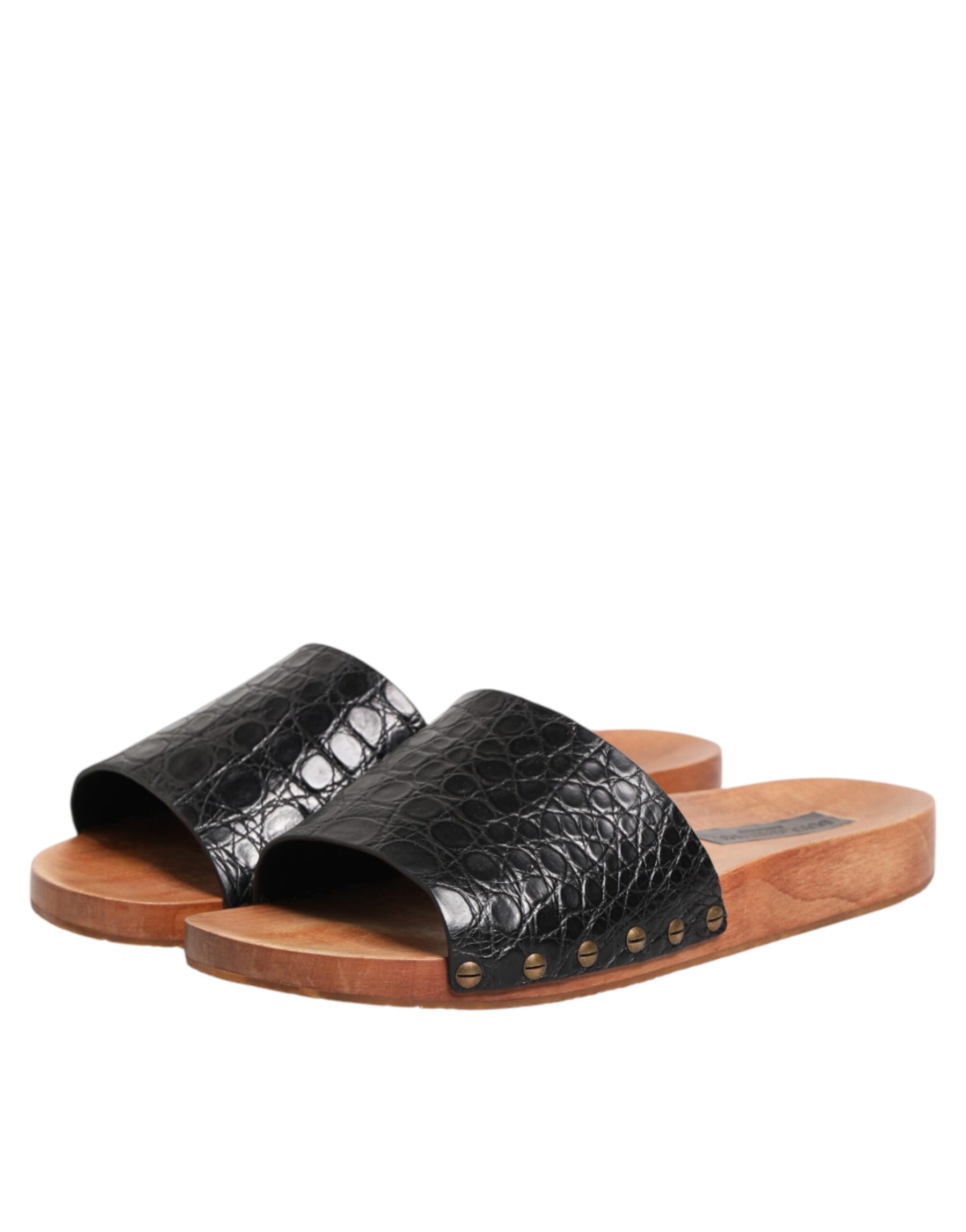 Dolce & Gabbana Black Brown Leather Slides Sandals Shoes | Regal Royce