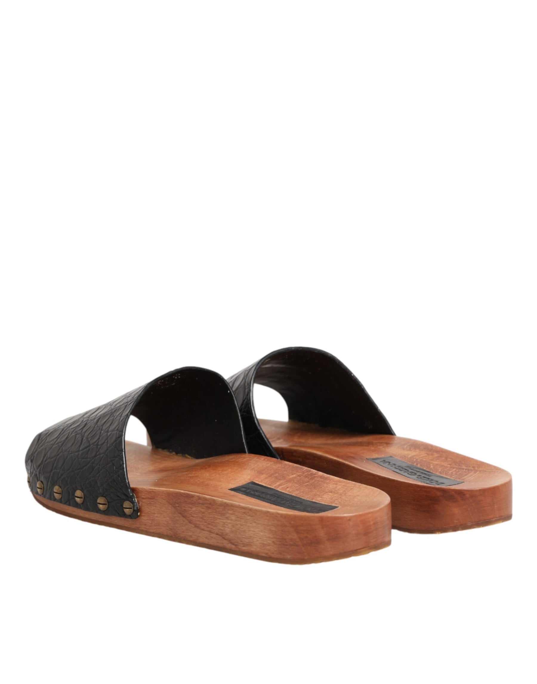Dolce & Gabbana Black Brown Leather Slides Sandals Shoes | Regal Royce