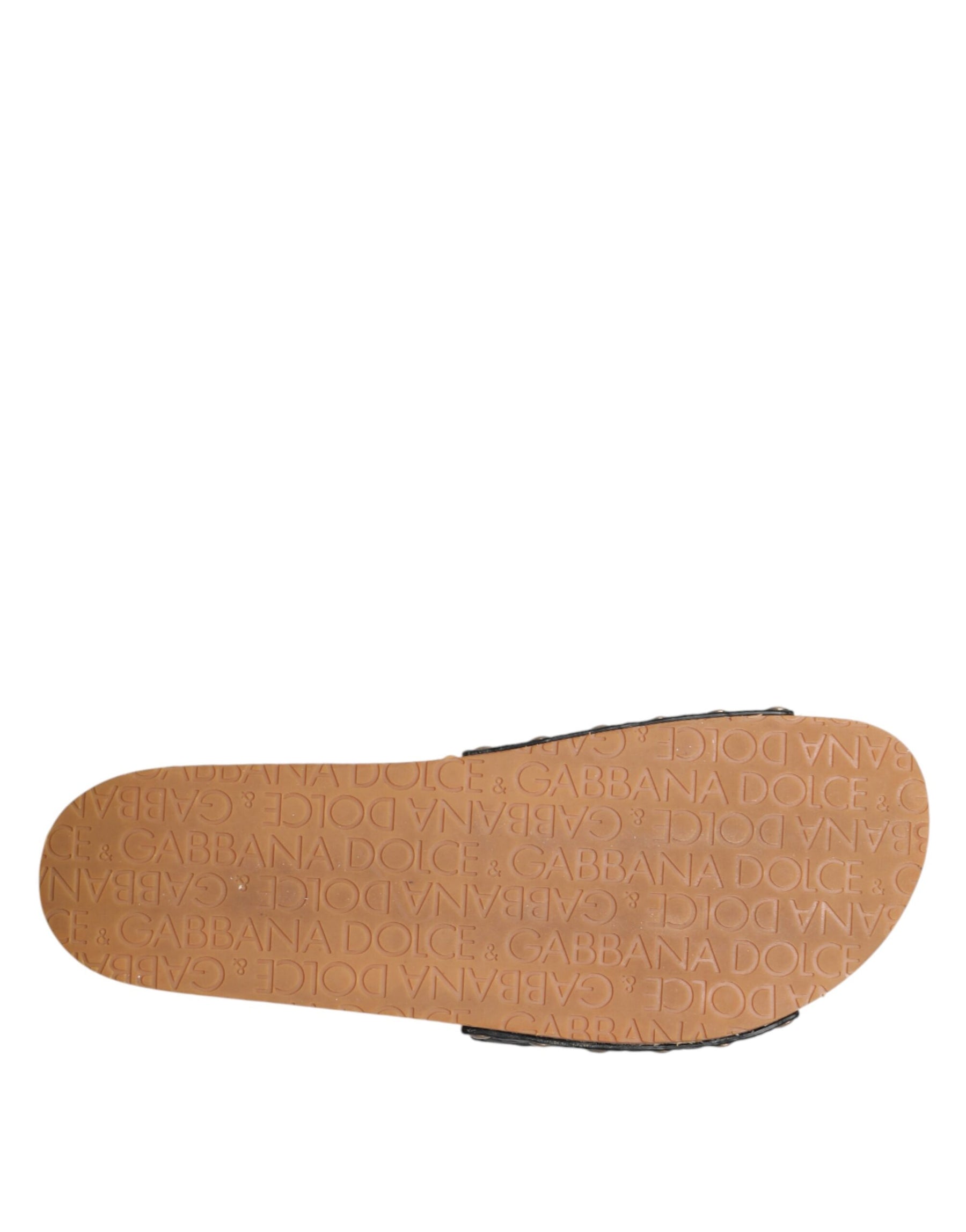 Dolce & Gabbana Black Brown Leather Slides Sandals Shoes | Regal Royce