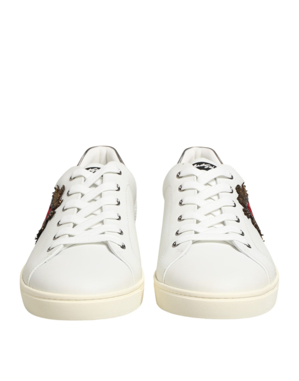 Dolce & Gabbana White Leather Heart Embellished Sneakers Shoes