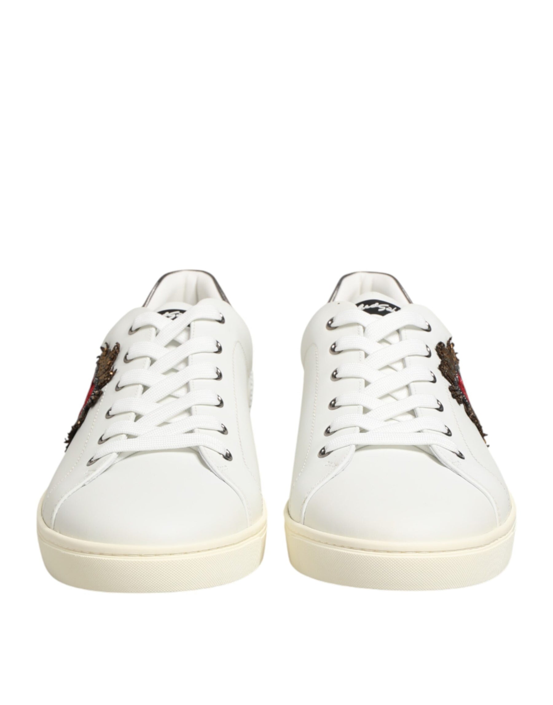 Dolce & Gabbana White Leather Heart Embellished Sneakers Shoes | Regal Royce