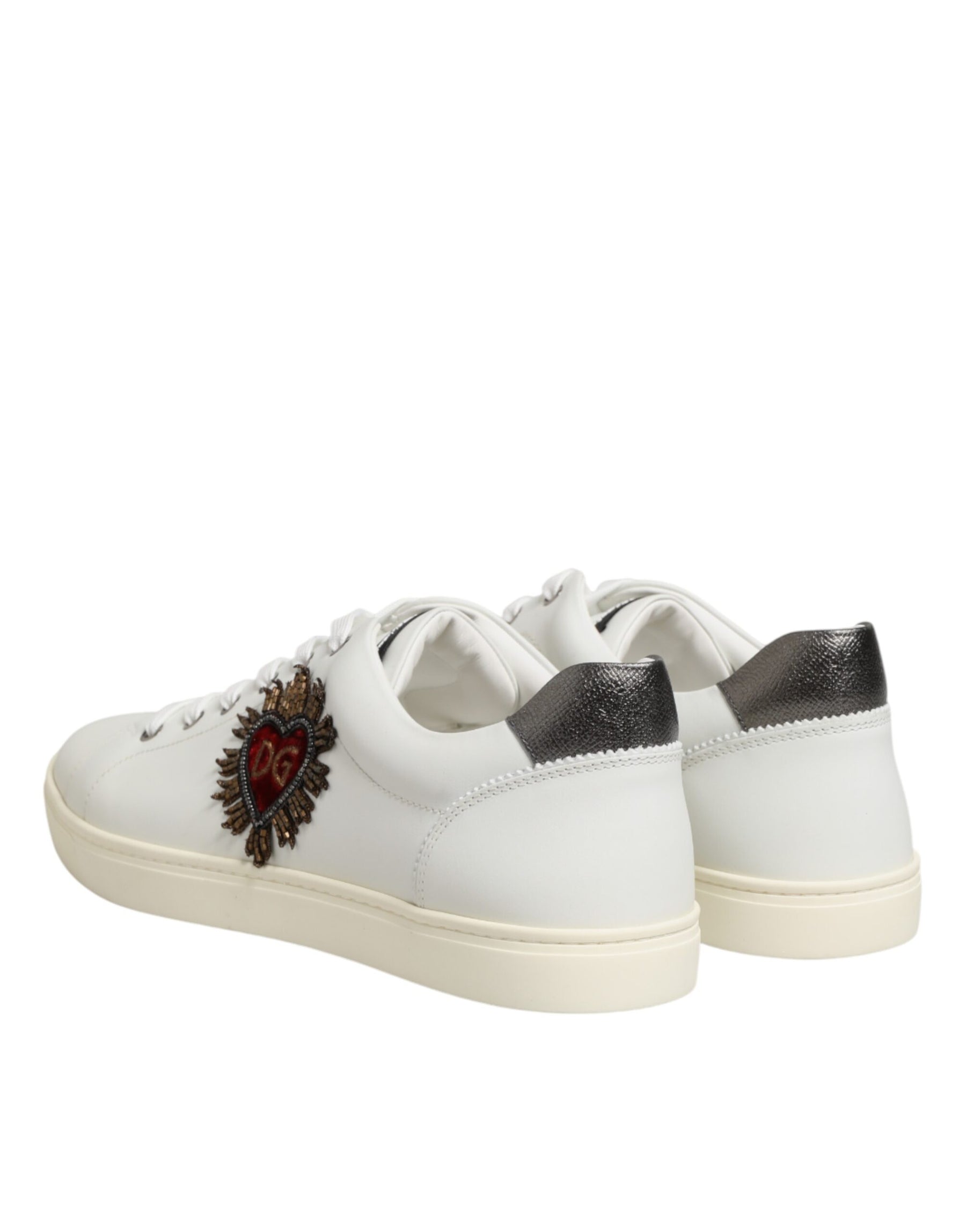 Dolce & Gabbana White Leather Heart Embellished Sneakers Shoes | Regal Royce
