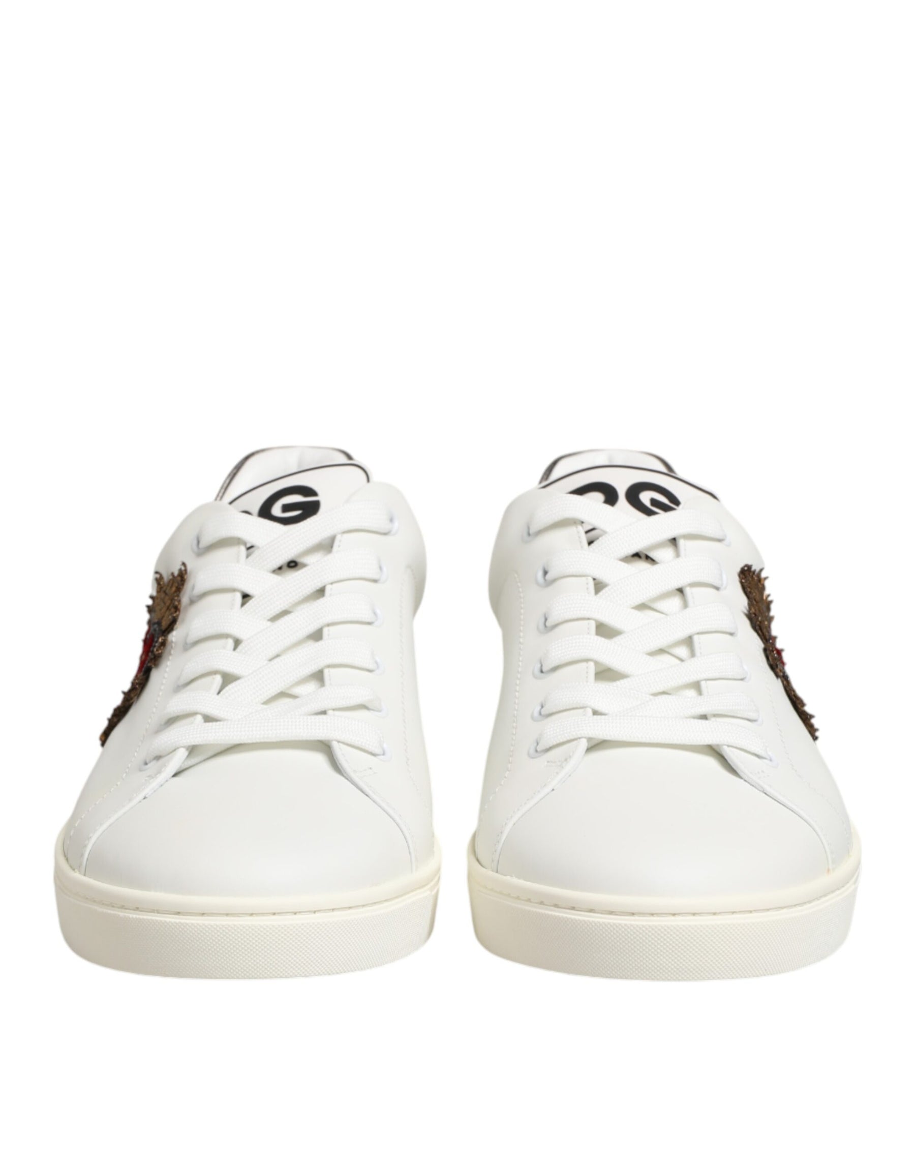 Dolce & Gabbana White Leather Heart Embellished Sneakers Shoes | Regal Royce