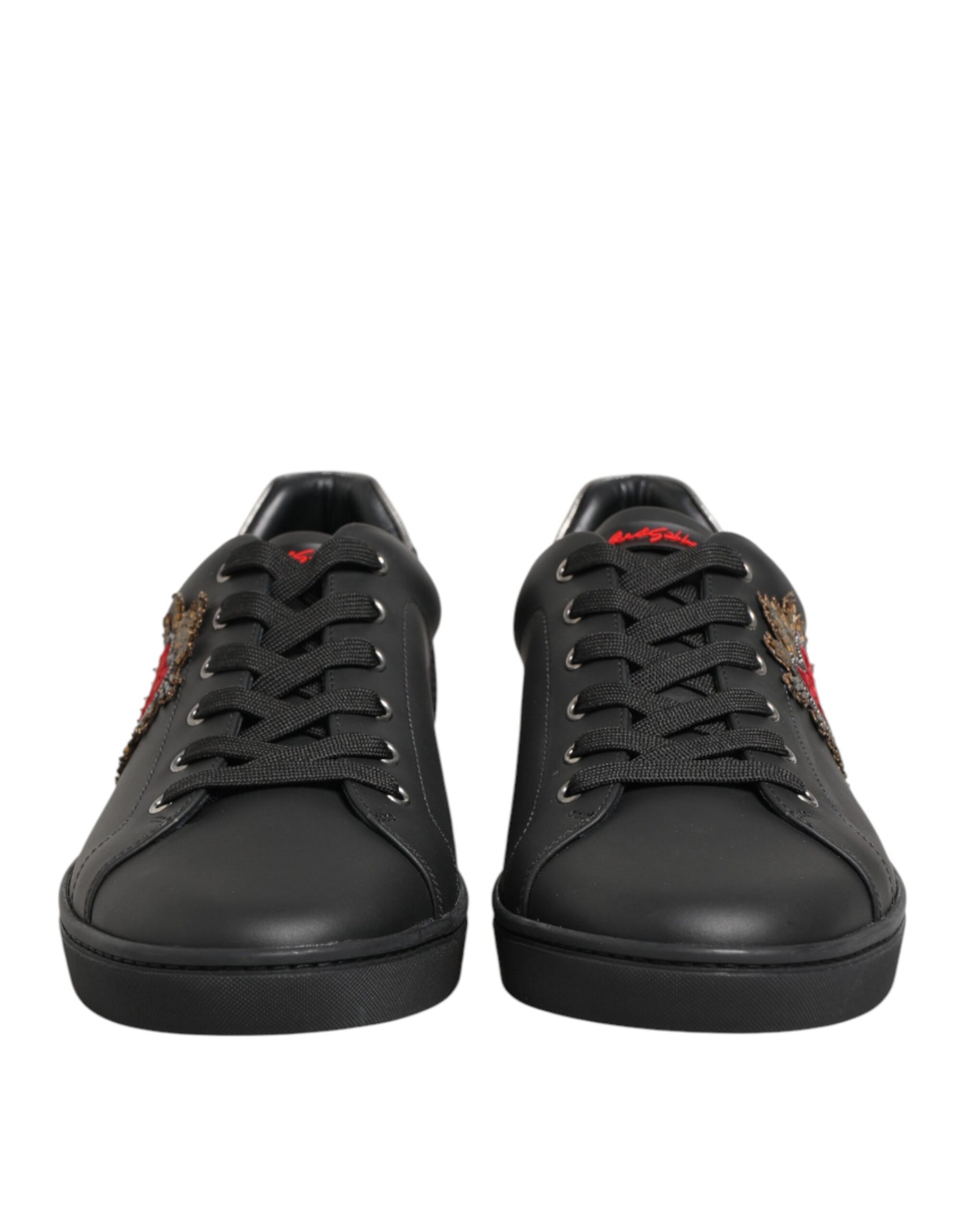Dolce & Gabbana Black Leather Heart Embellished Sneakers Shoes | Regal Royce