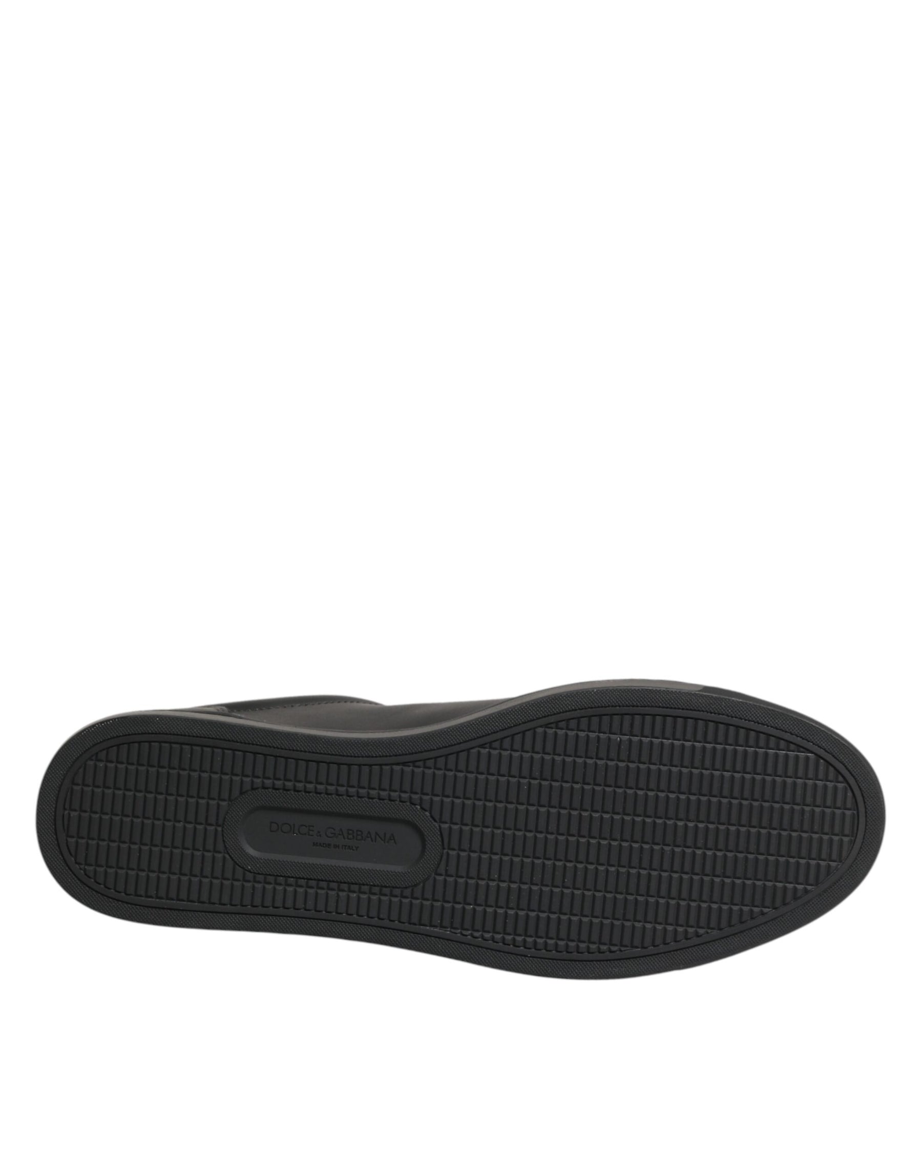 Dolce & Gabbana Black Leather Heart Embellished Sneakers Shoes | Regal Royce