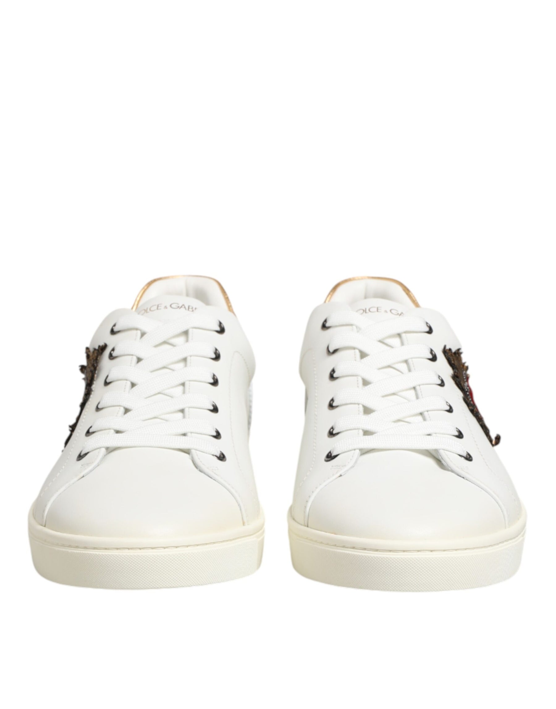 Dolce & Gabbana White Heart Embellished Sneakers Shoes | Regal Royce