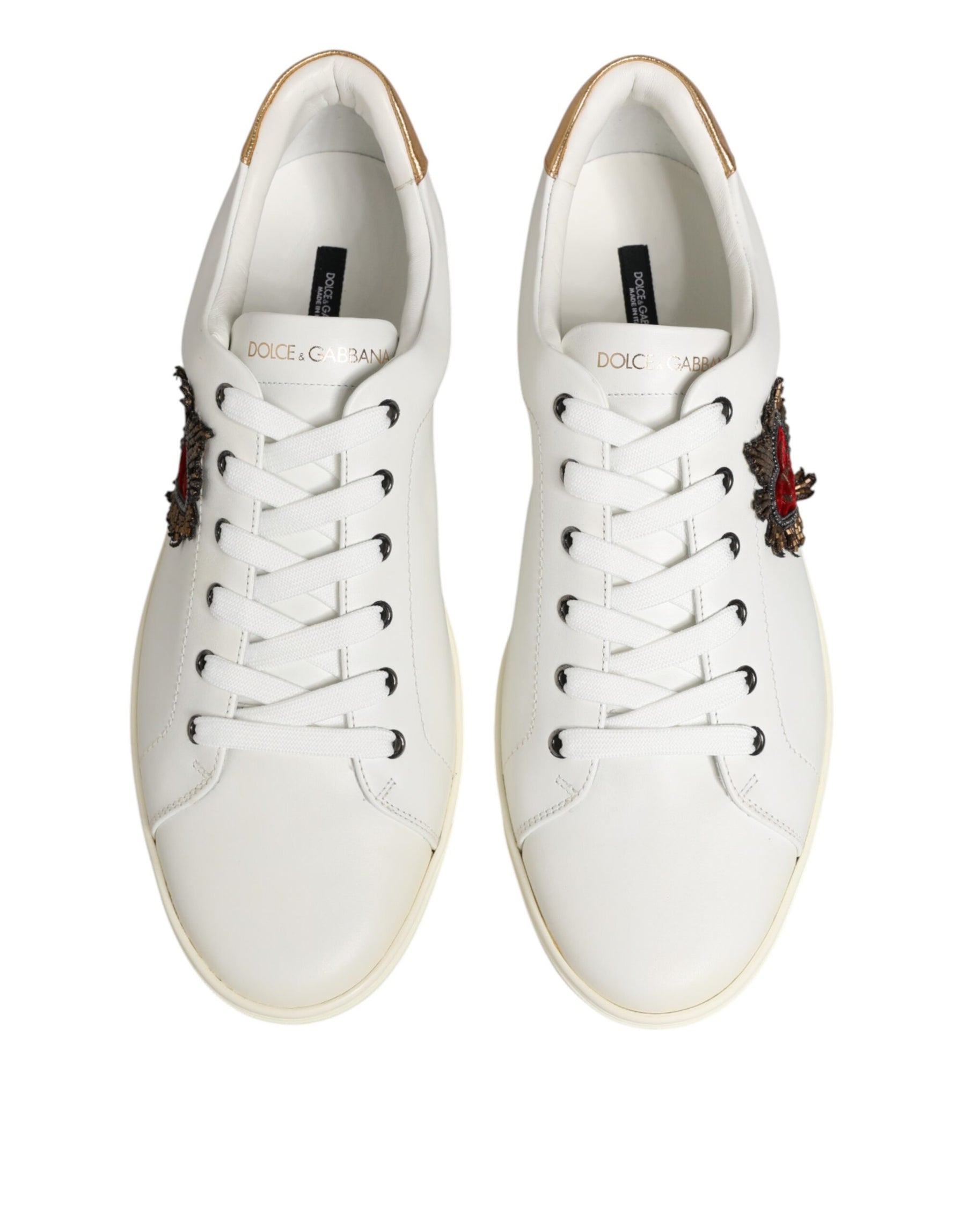 Dolce & Gabbana White Heart Embellished Sneakers Shoes | Regal Royce