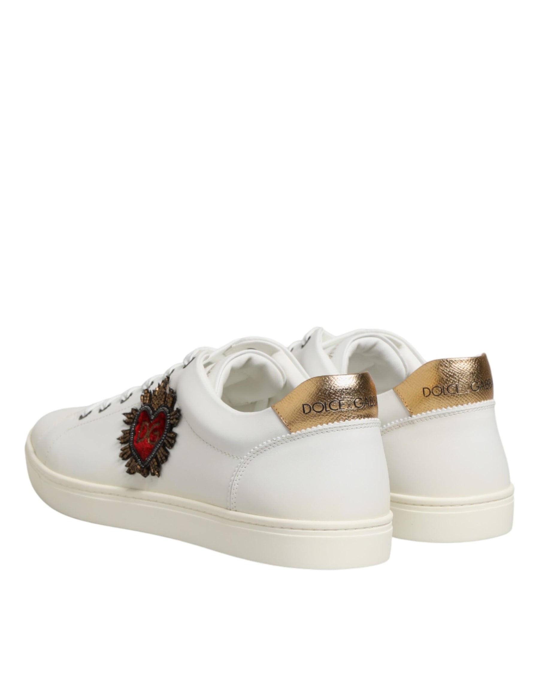 Dolce & Gabbana White Heart Embellished Sneakers Shoes | Regal Royce
