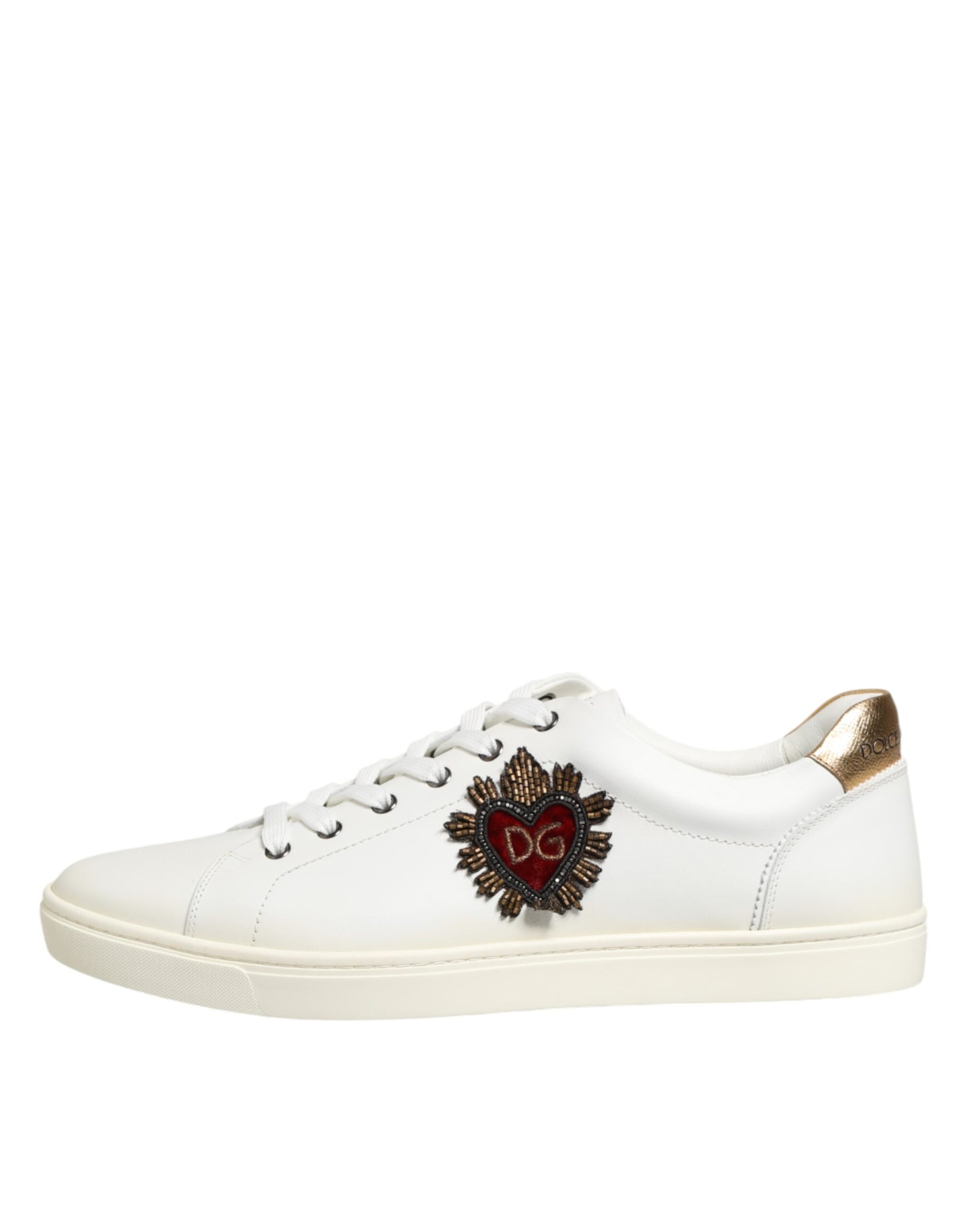 Dolce & Gabbana White Heart Embellished Sneakers Shoes | Regal Royce