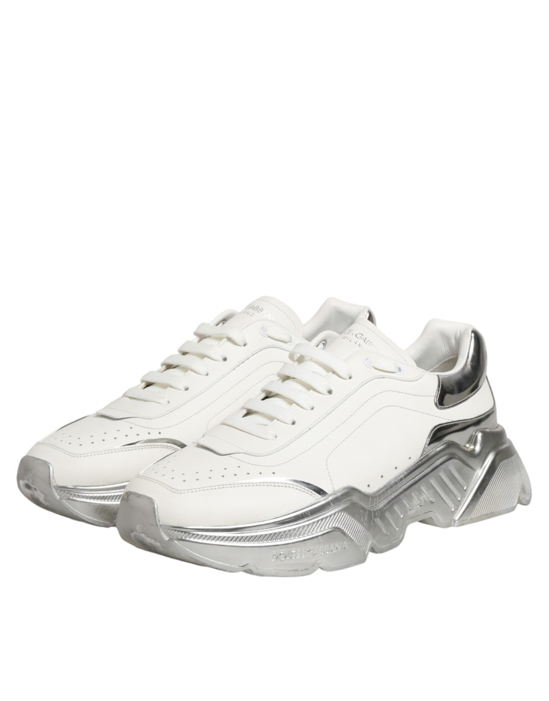 Dolce & Gabbana White Silver Daymaster Low Top Sneakers Shoes | Regal Royce