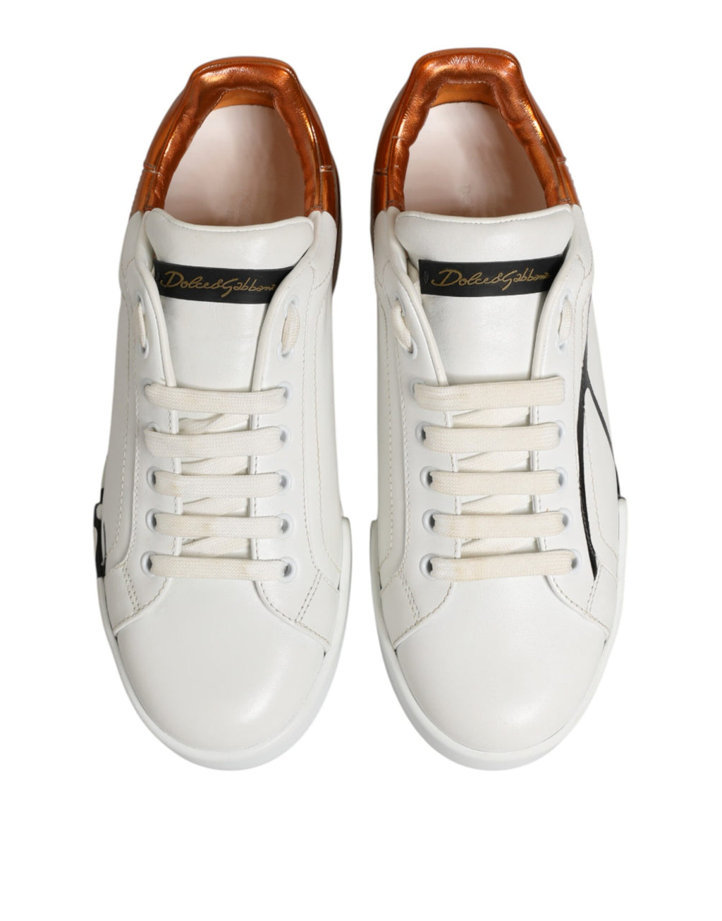 Dolce & Gabbana White Brown Leather Low Top Sneakers  Shoes