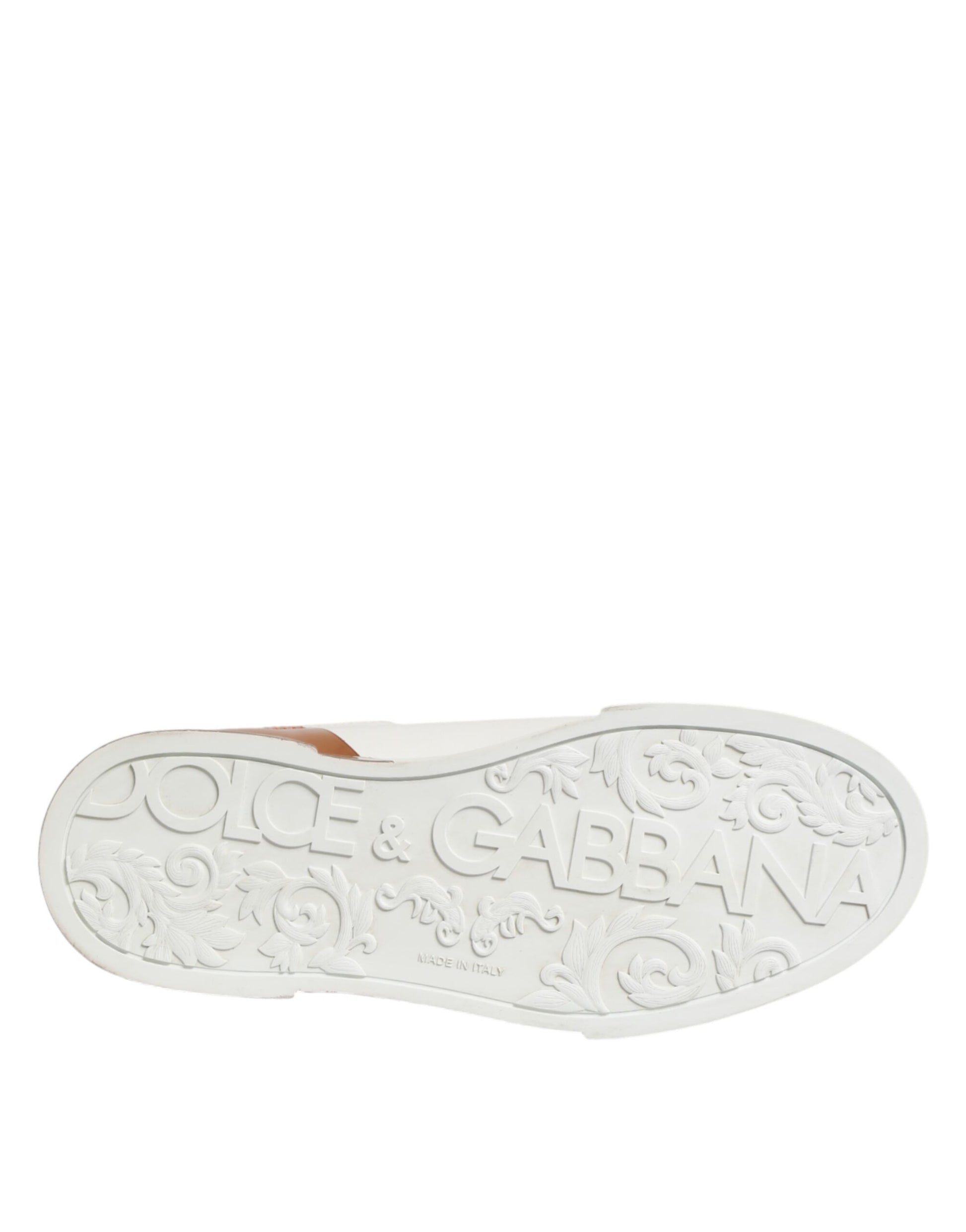 Dolce & Gabbana White Brown Leather Low Top Sneakers  Shoes