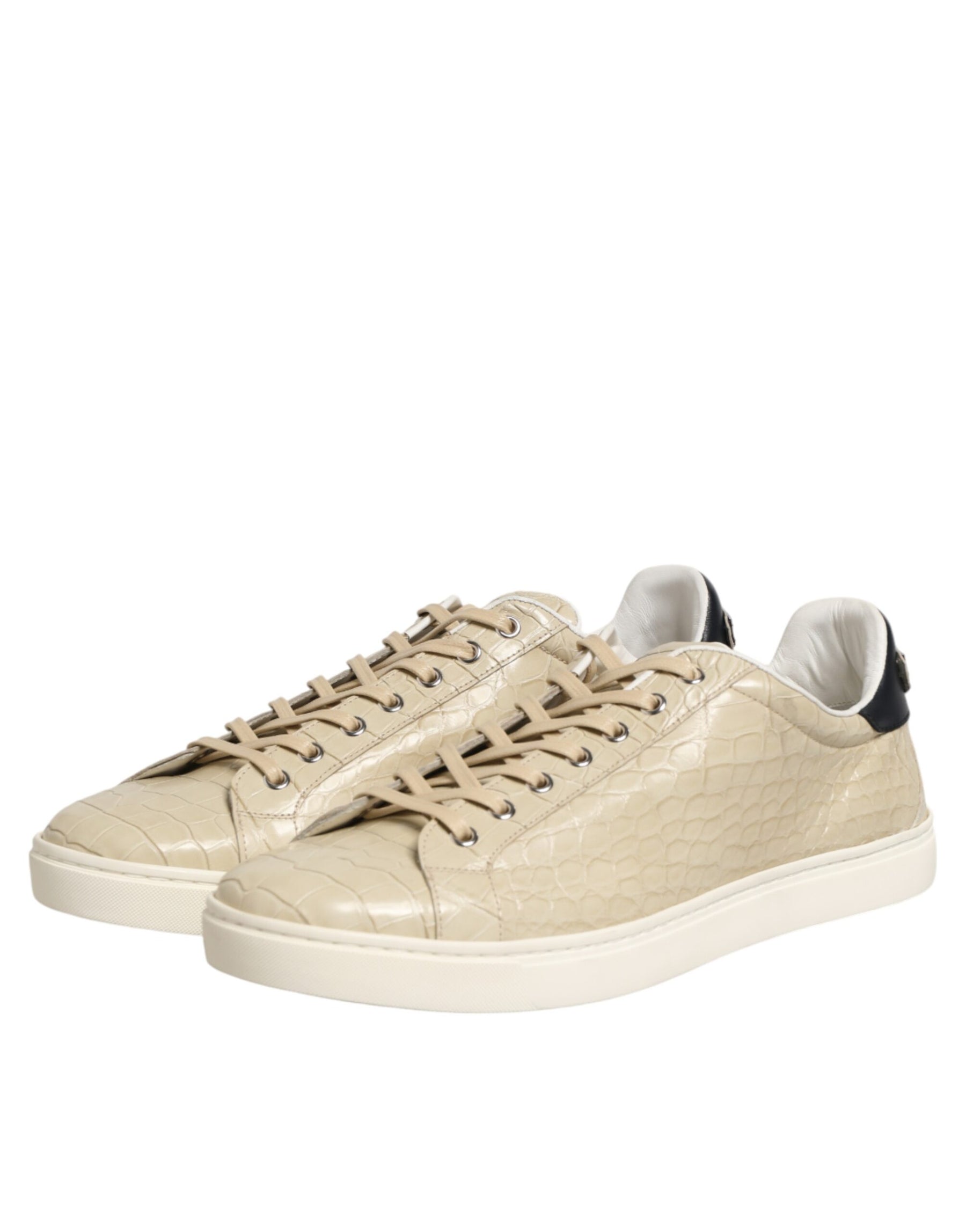 Dolce & Gabbana Beige London Low Top Leather Sneakers Shoes | Regal Royce