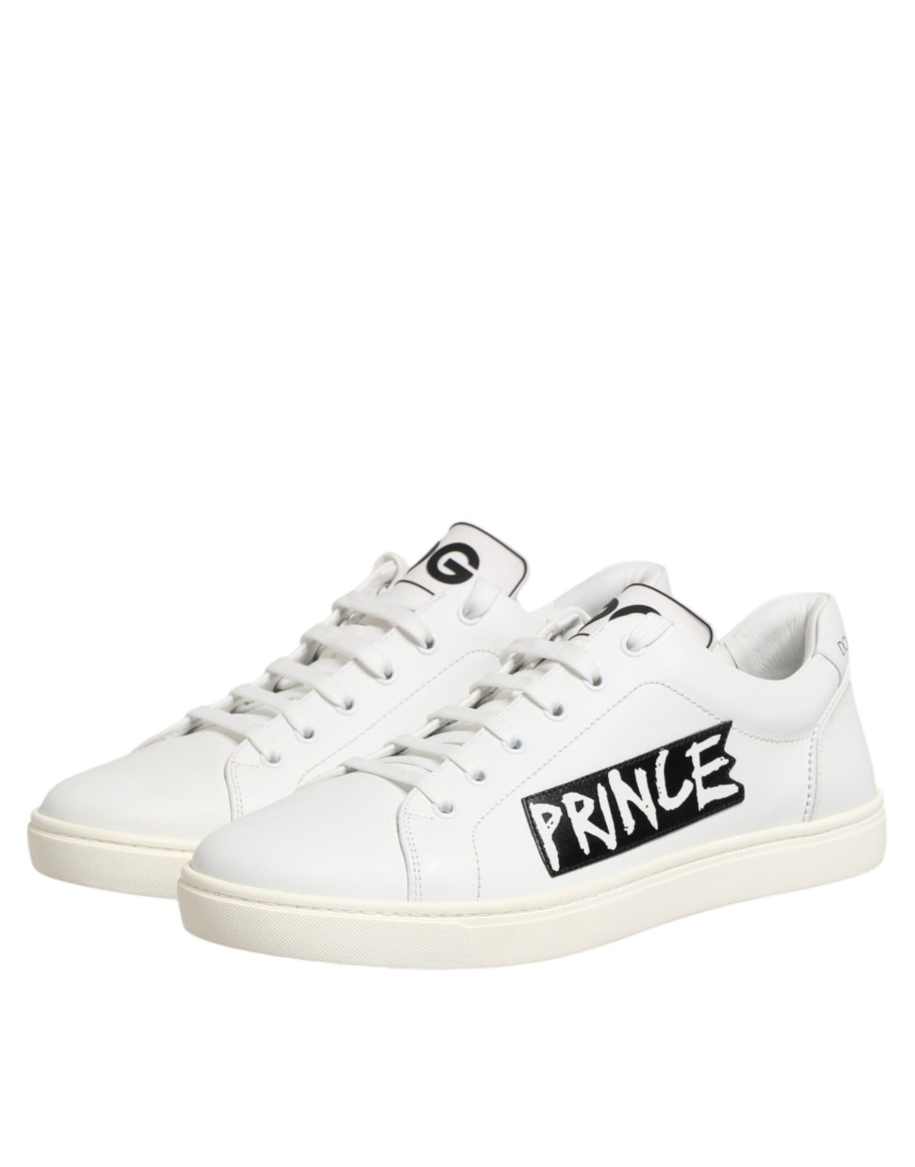 Dolce & Gabbana White Prince Leather Low Top Men Sneakers Shoes | Regal Royce