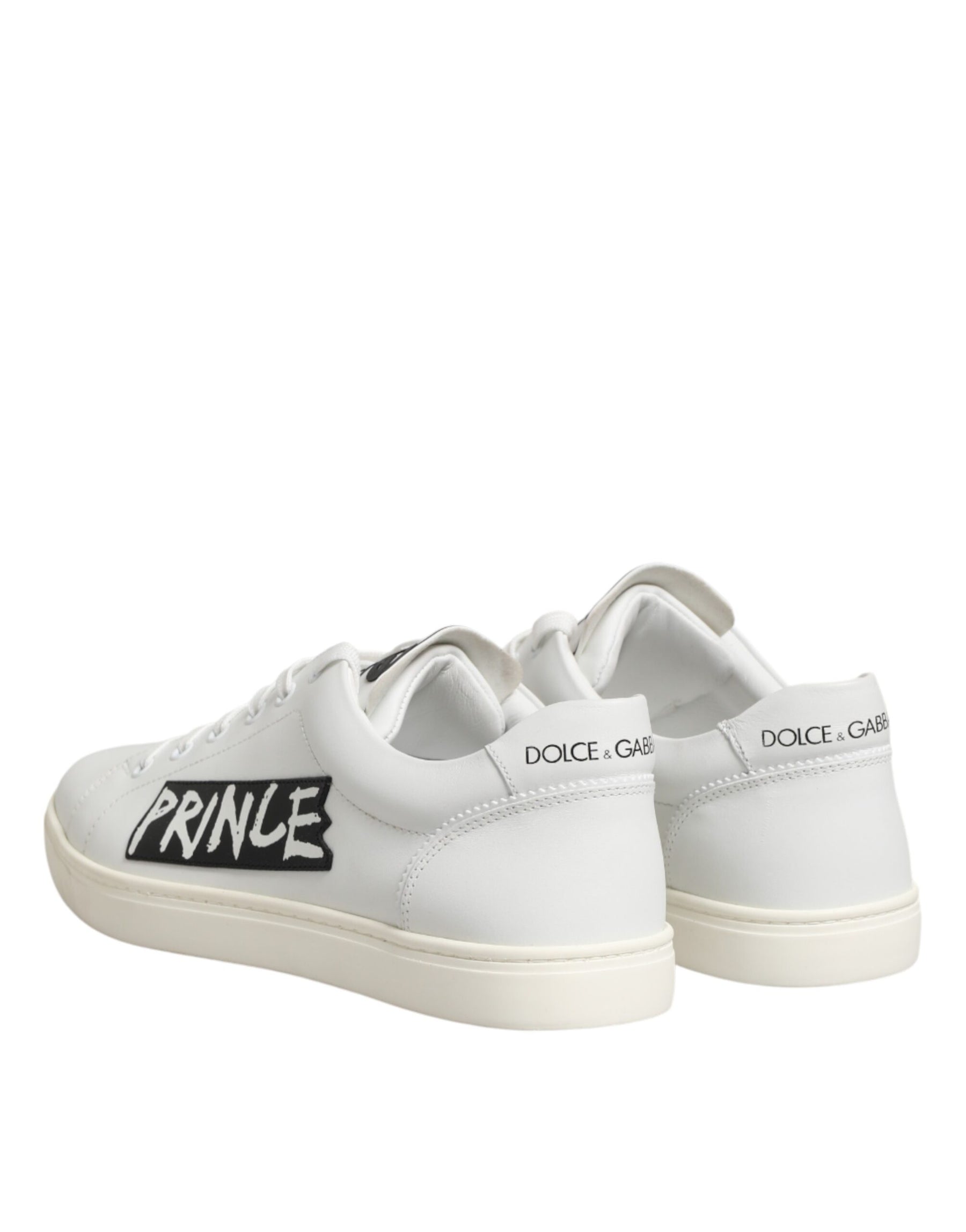 Dolce & Gabbana White Prince Leather Low Top Men Sneakers Shoes | Regal Royce