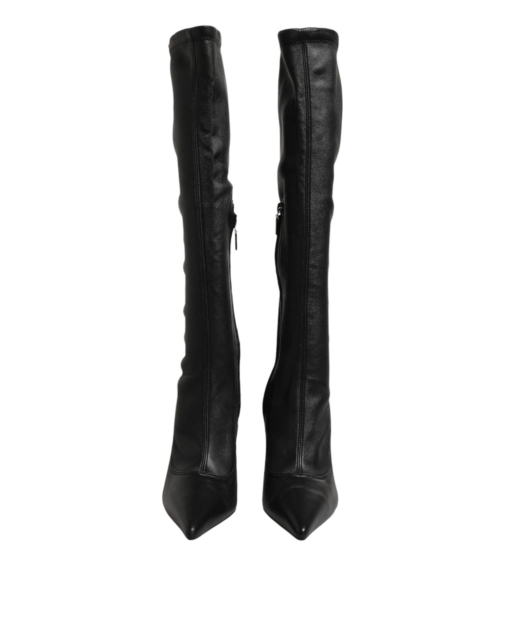Dolce & Gabbana Black Leather DG Logo Knee High Boots Shoes
