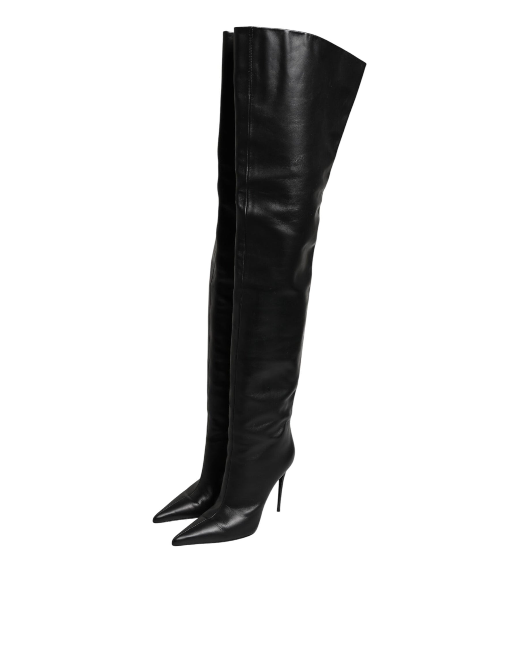 Dolce & Gabbana Black Leather Stiletto Knee High Boots Shoes | Regal Royce