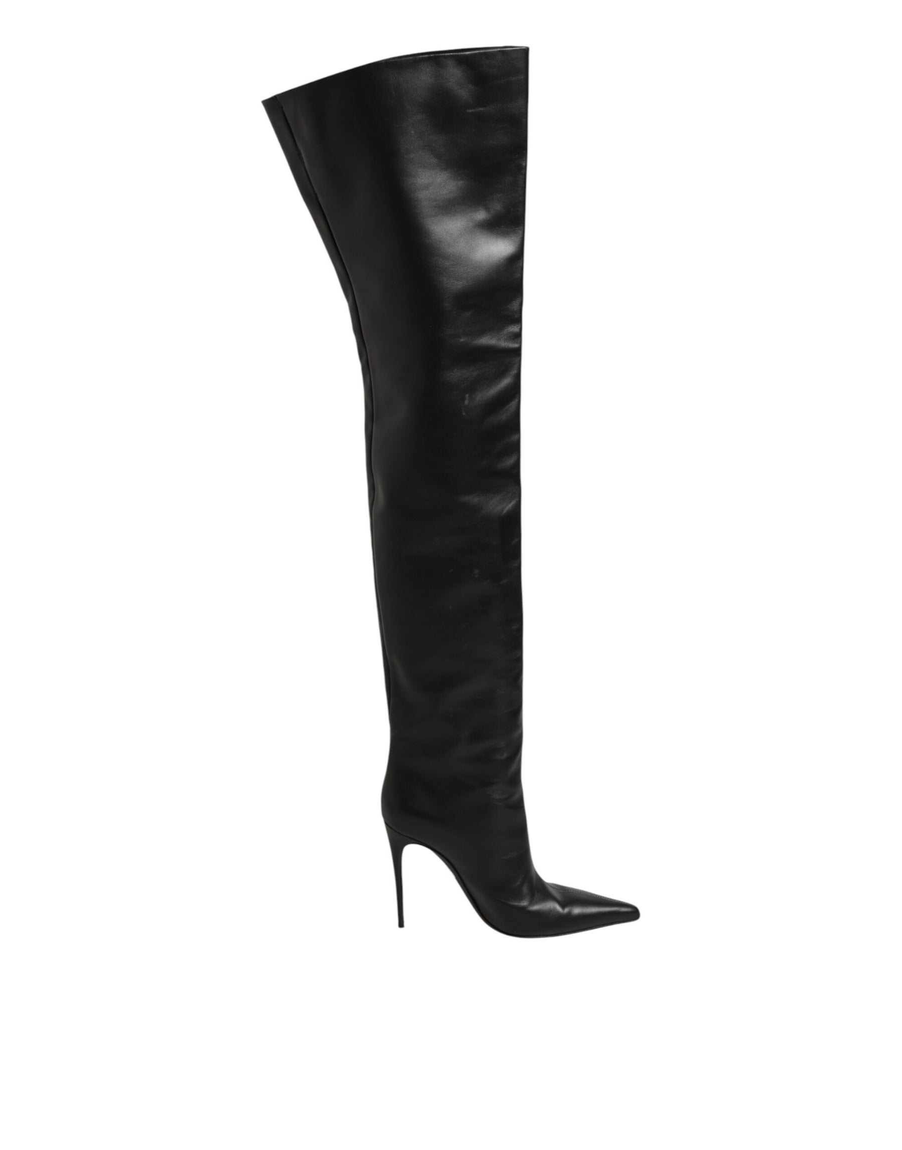Dolce & Gabbana Black Leather Stiletto Knee High Boots Shoes | Regal Royce
