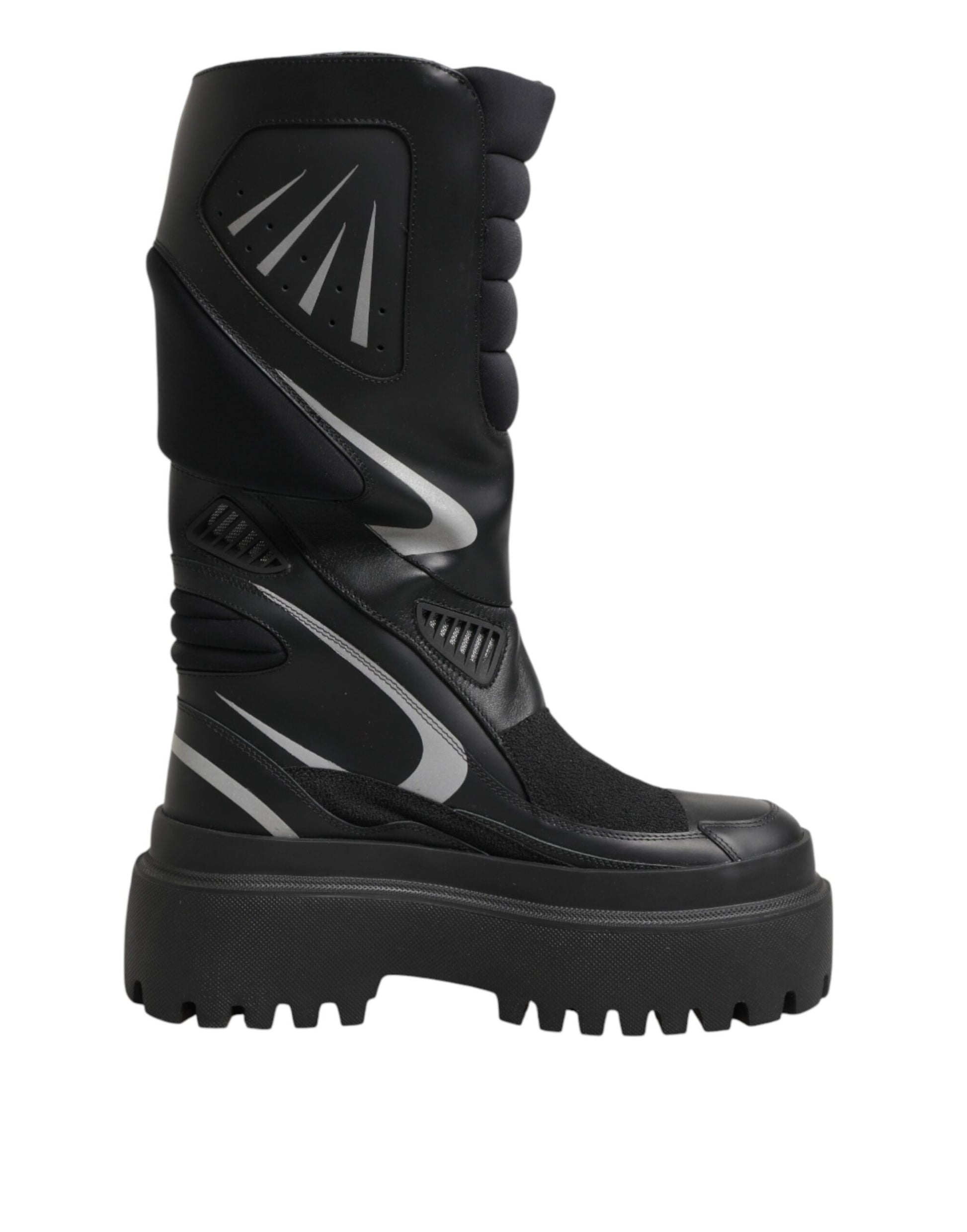 Dolce & Gabbana Black Leather Mid Calf Biker Boots Shoes