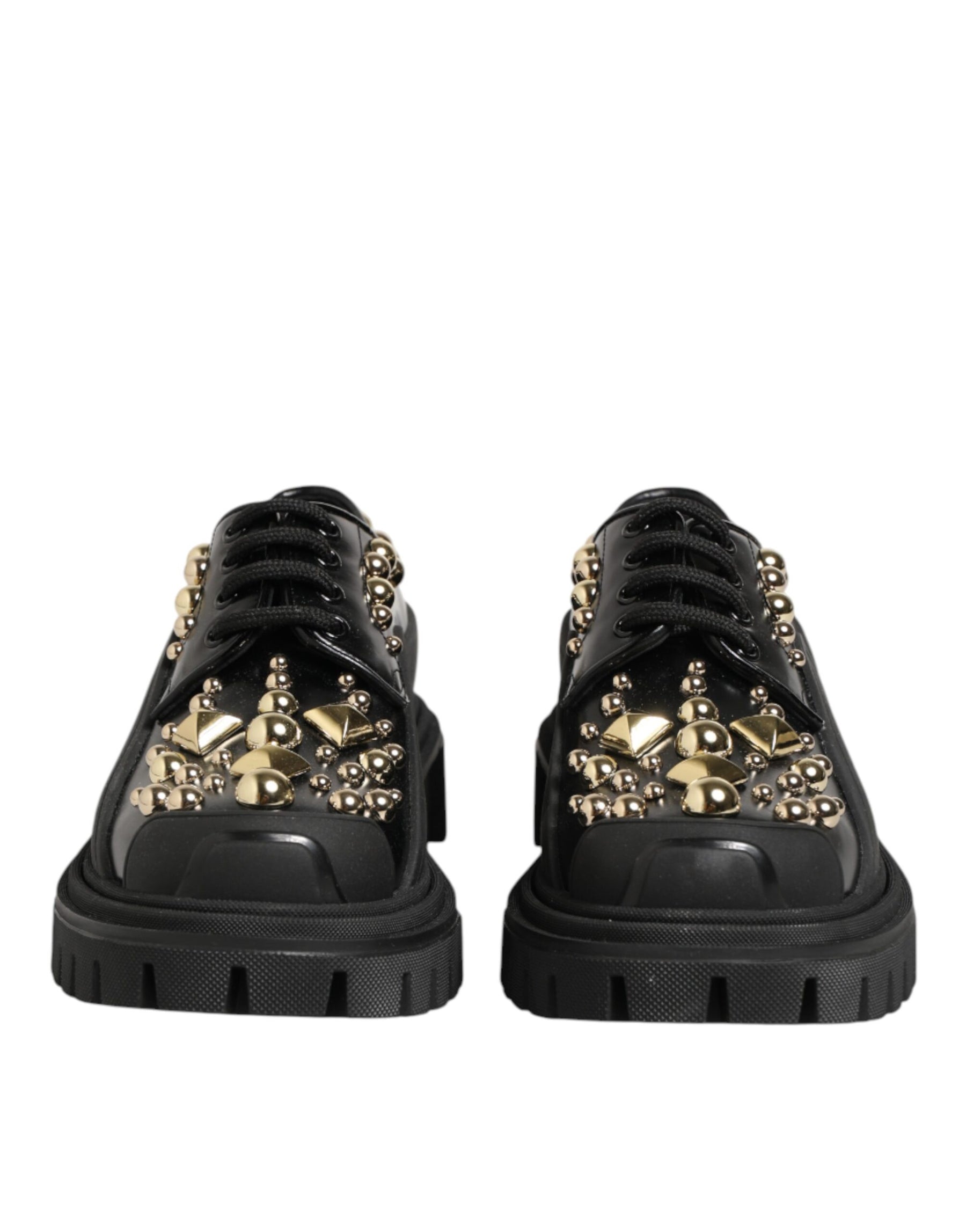 Dolce & Gabbana Black Leather Jeweled Crystals Derby Shoes | Regal Royce