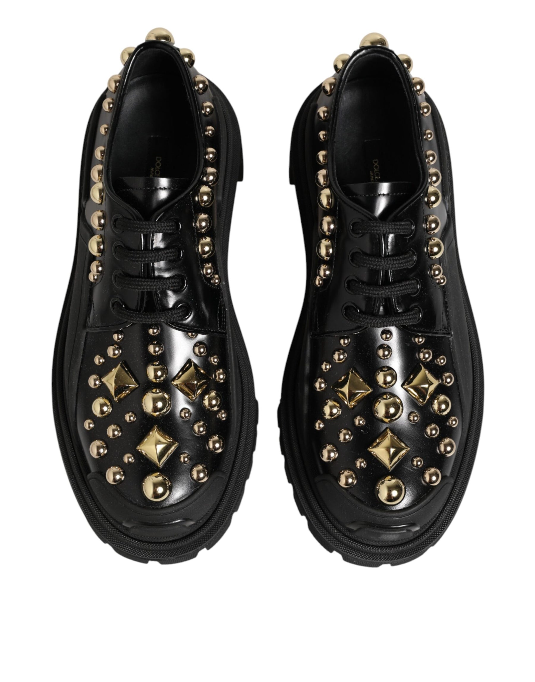 Dolce & Gabbana Black Leather Jeweled Crystals Derby Shoes | Regal Royce