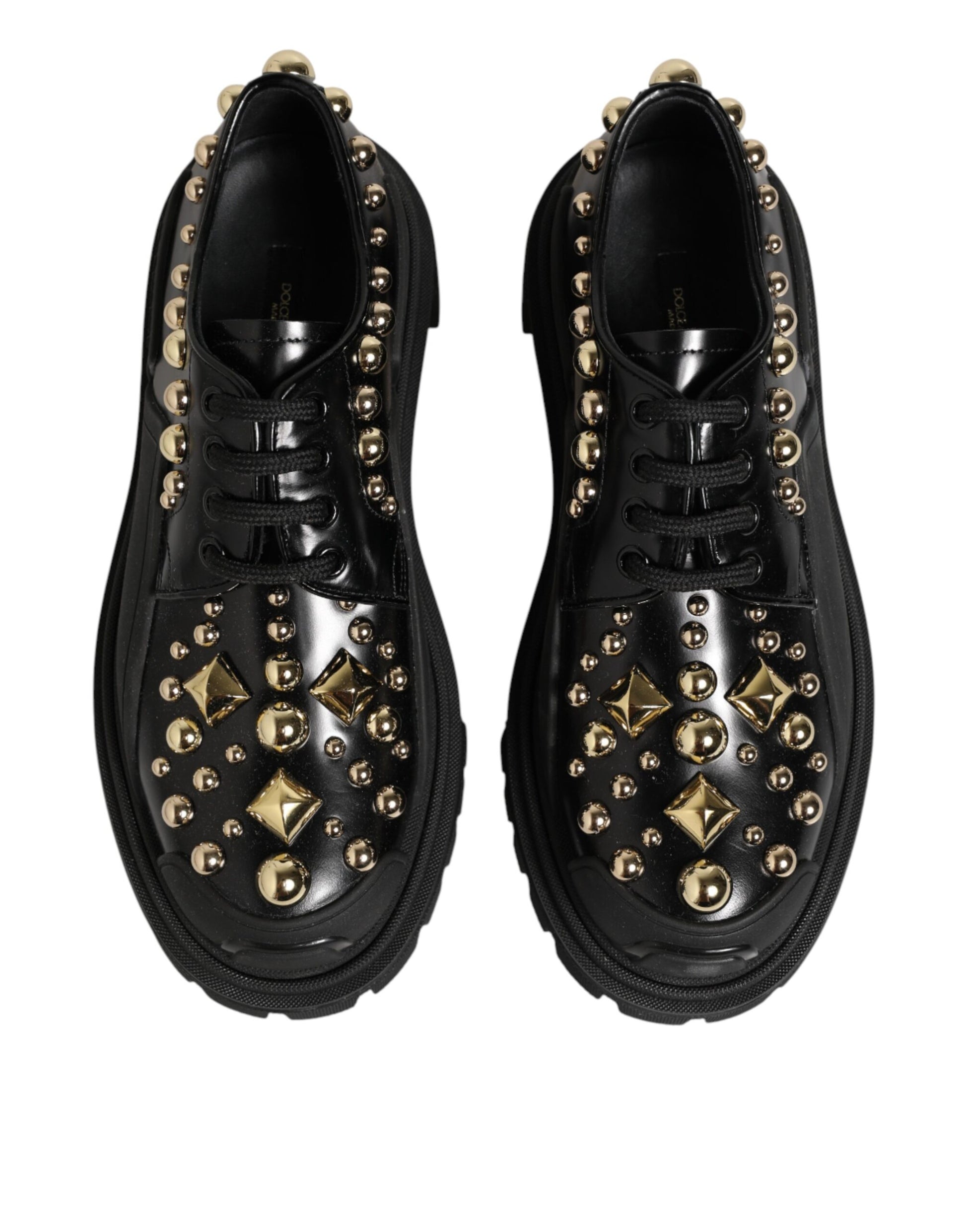 Dolce & Gabbana Black Leather Jeweled Crystals Derby Shoes