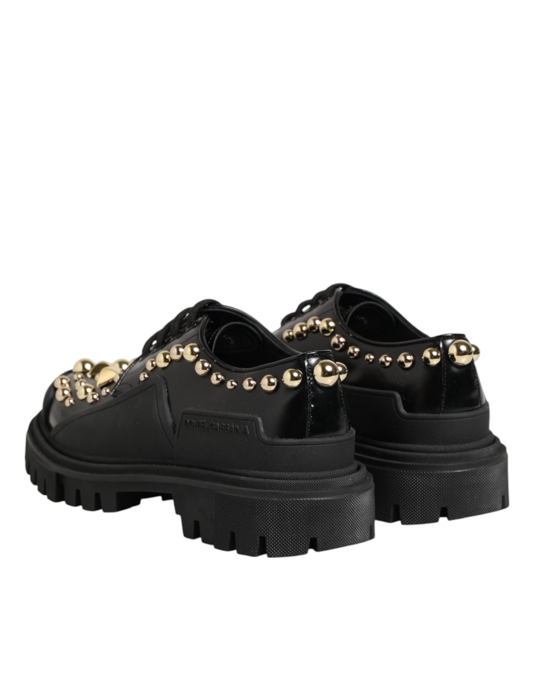 Dolce & Gabbana Black Leather Jeweled Crystals Derby Shoes | Regal Royce