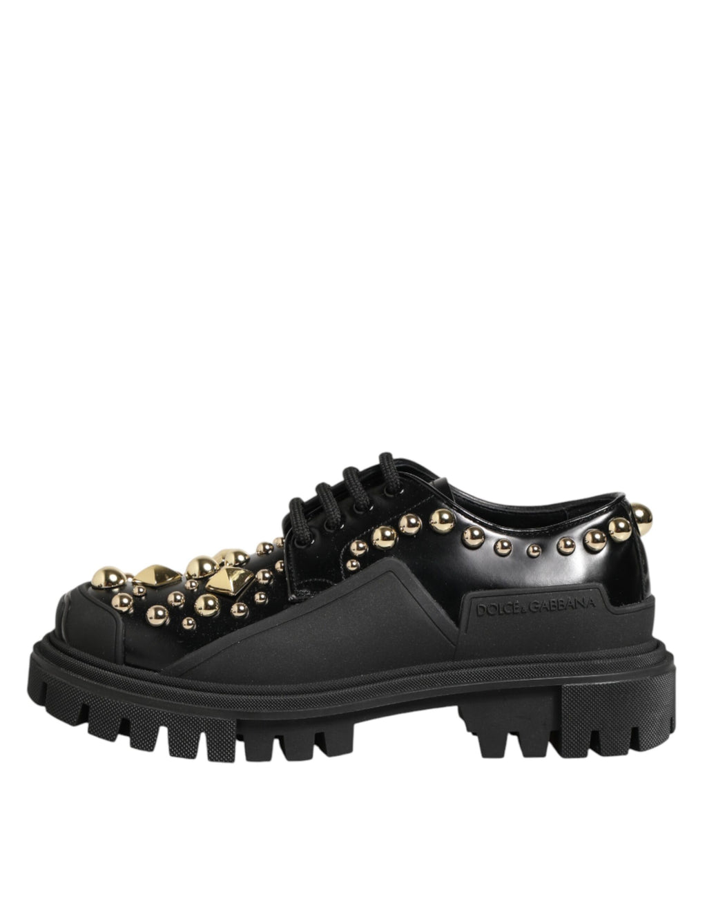 Dolce & Gabbana Black Leather Jeweled Crystals Derby Shoes