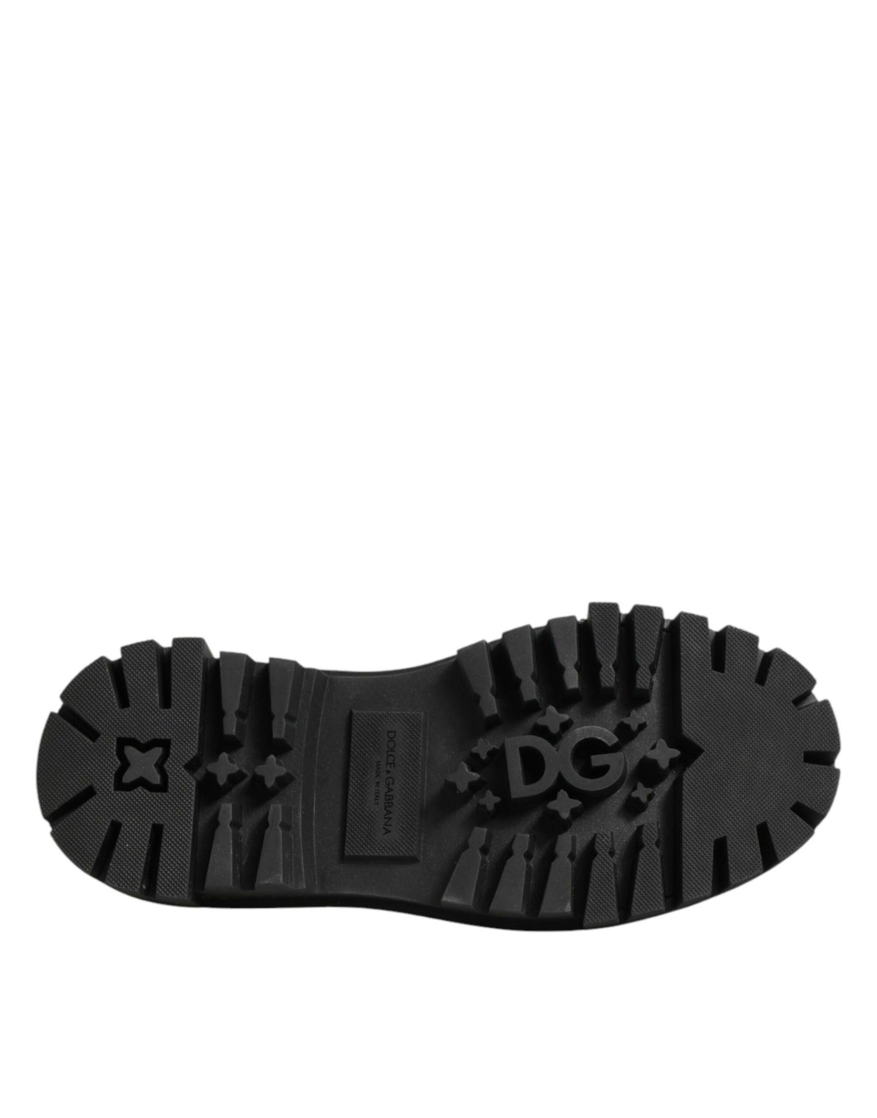 Dolce & Gabbana Black Leather Jeweled Crystals Derby Shoes | Regal Royce