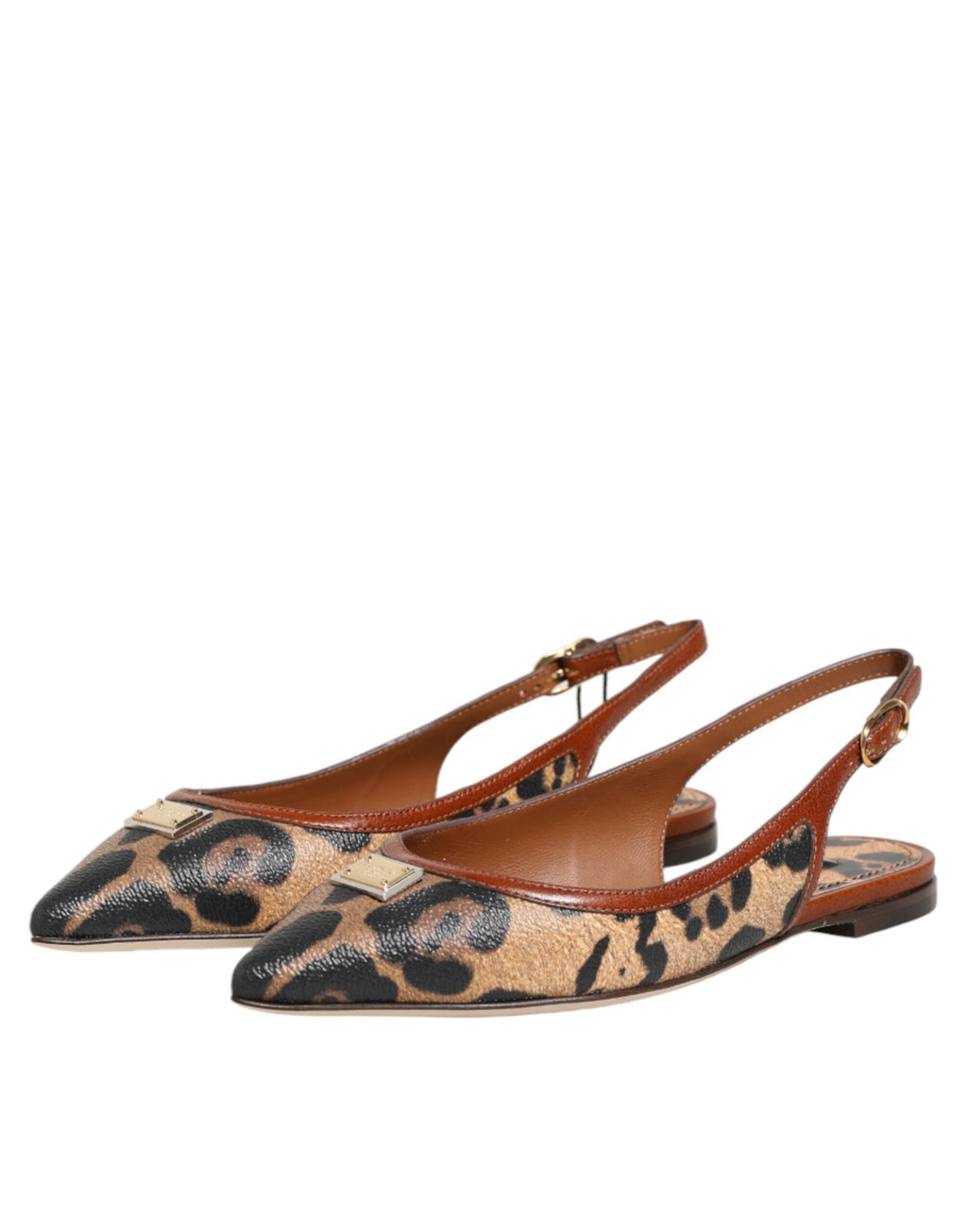 Dolce & Gabbana Brown Leopard Slingback Flats Sandals Shoes