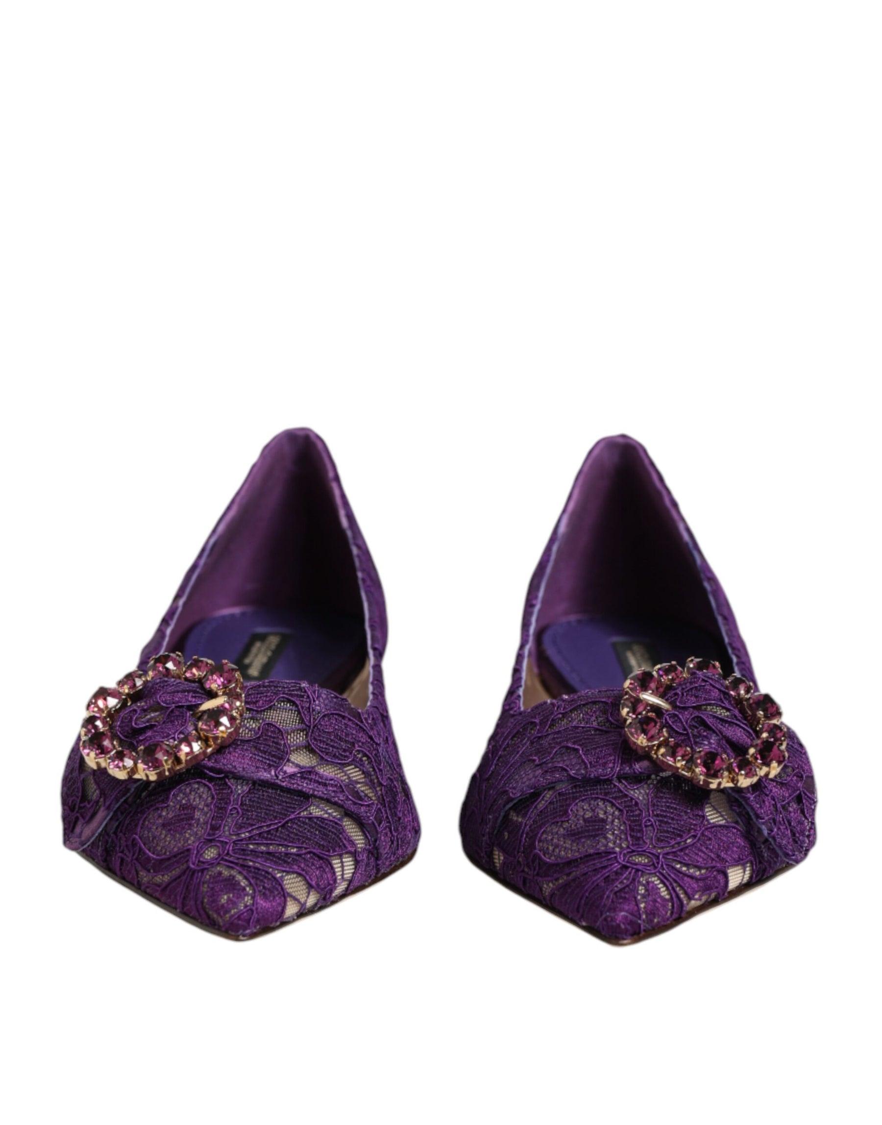 Dolce & Gabbana Purple Taormina Lace Crystals Flats Shoes | Regal Royce