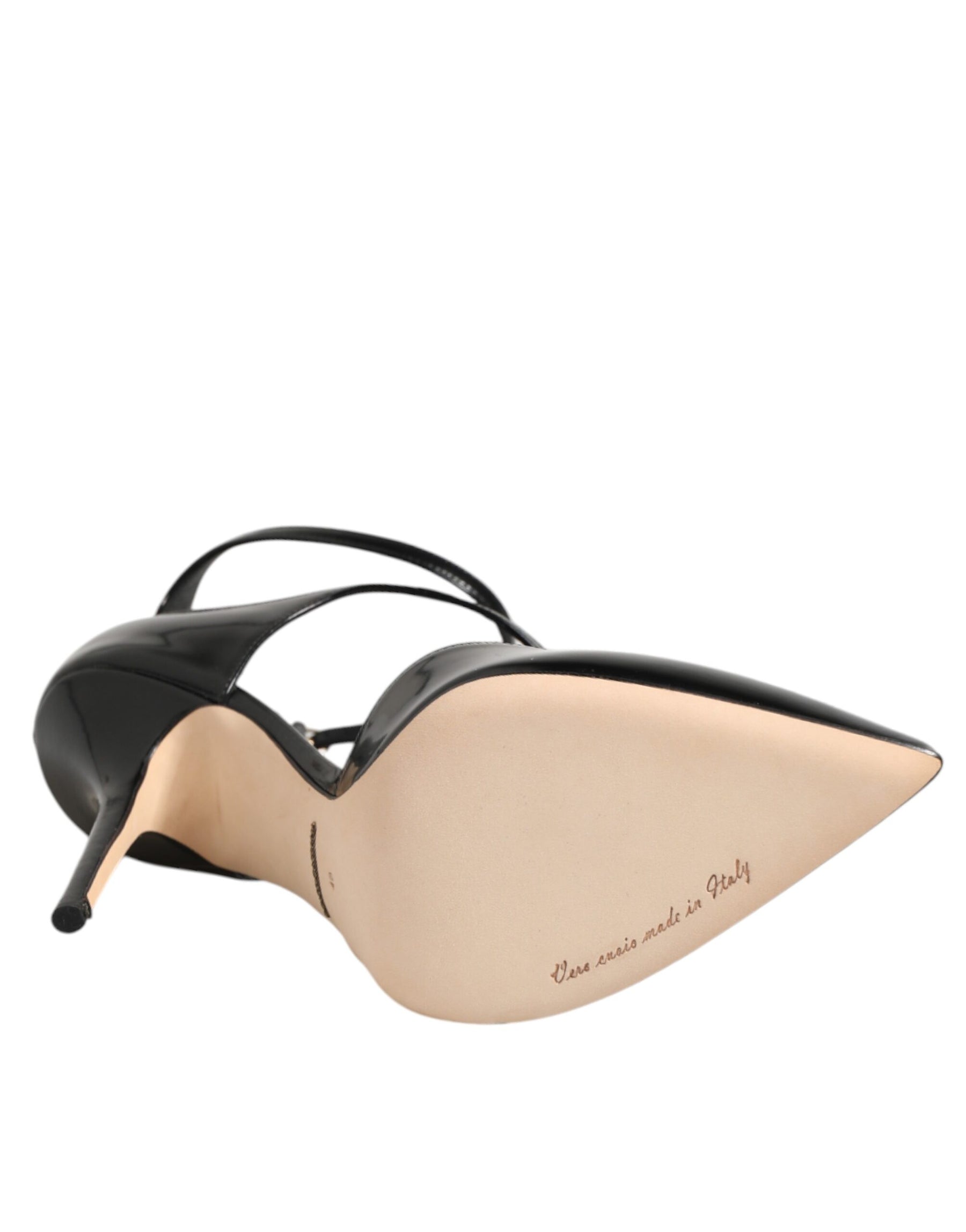 Dolce & Gabbana Black Leather T-STRAPS Heels Sandals Shoes | Regal Royce