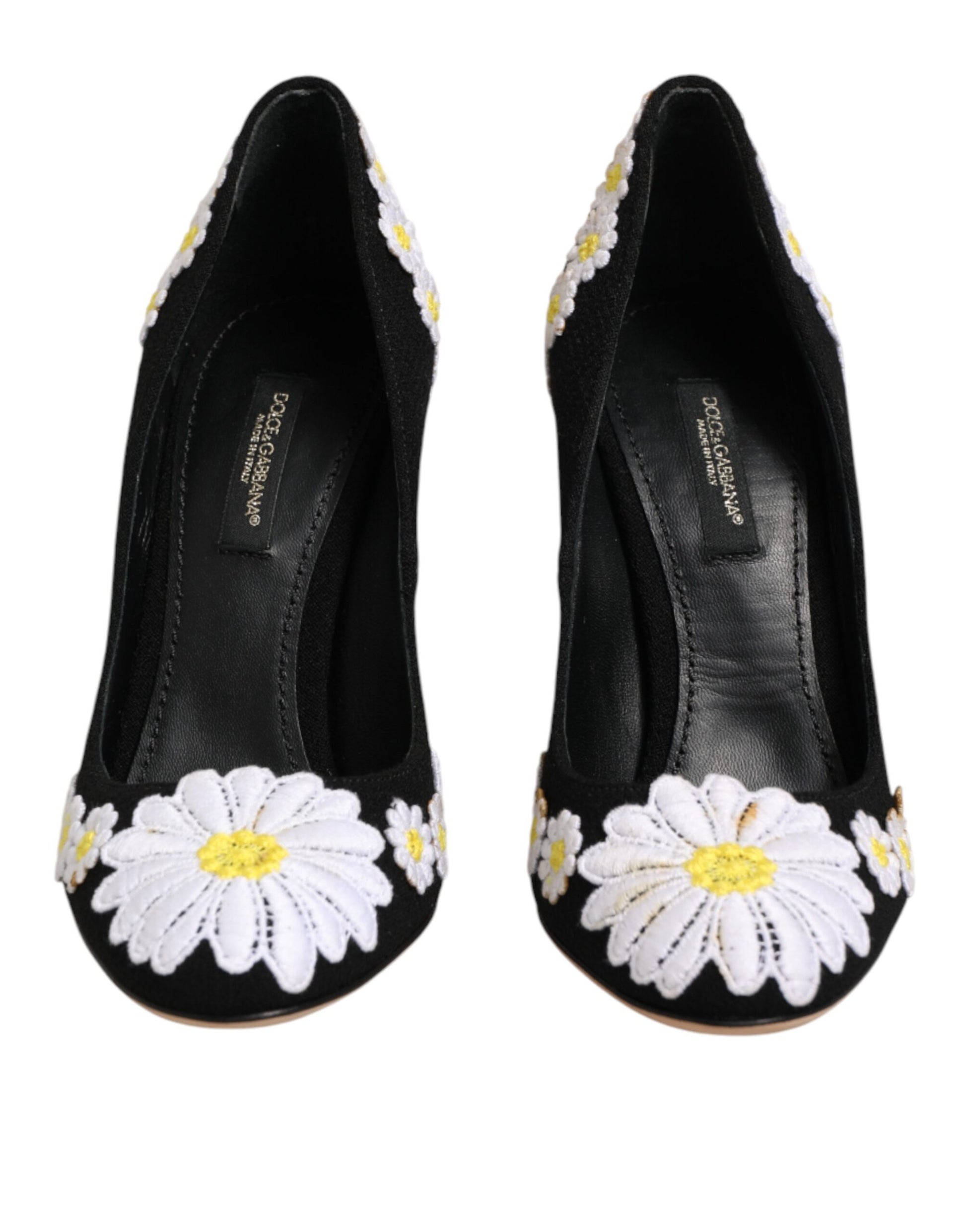 Dolce & Gabbana Black Wool Suede Daisy Heels Pump Shoes